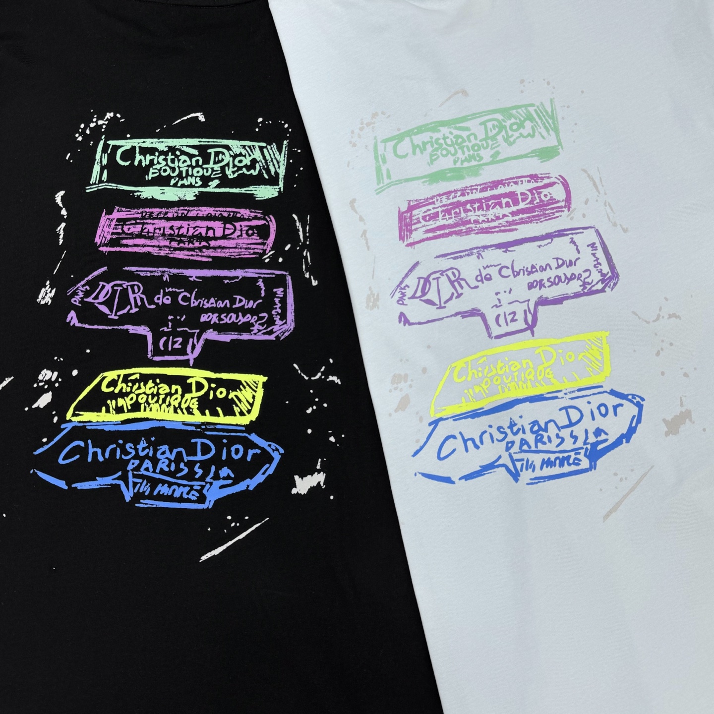 。🌾 DIO*R迪奥新款潮牌情侣圆领T恤！双面烫画设计.色彩线条搭配品牌字母图形.230g甄选100%纯
