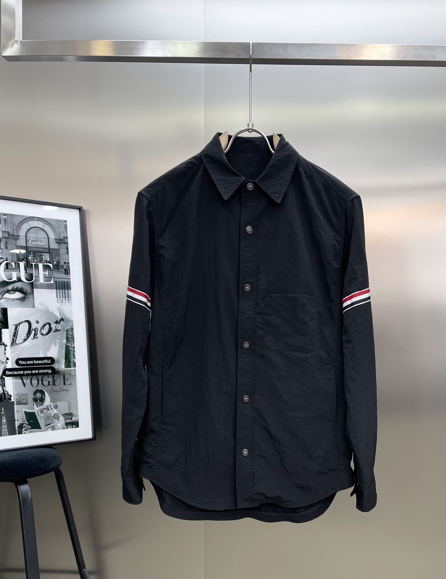 ThomBrowne TB 双袖标夹克外套，最高版本🌟翻领中长款衬衫夹克，双袖标织带装饰；定制字母log