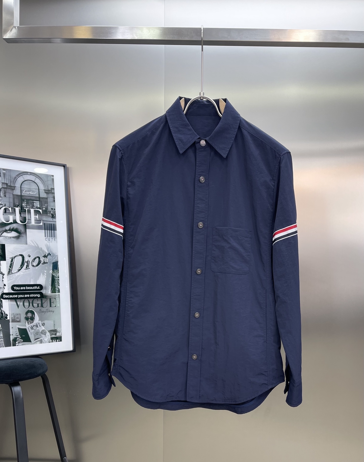 ThomBrowne TB 双袖标夹克外套，最高版本🌟翻领中长款衬衫夹克，双袖标织带装饰；定制字母log