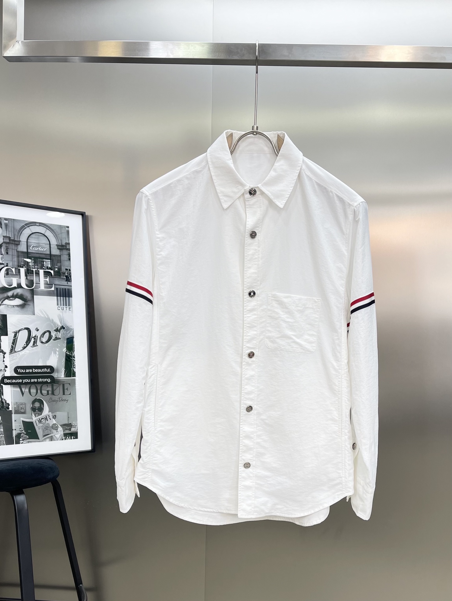 ThomBrowne TB 双袖标夹克外套，最高版本🌟翻领中长款衬衫夹克，双袖标织带装饰；定制字母log