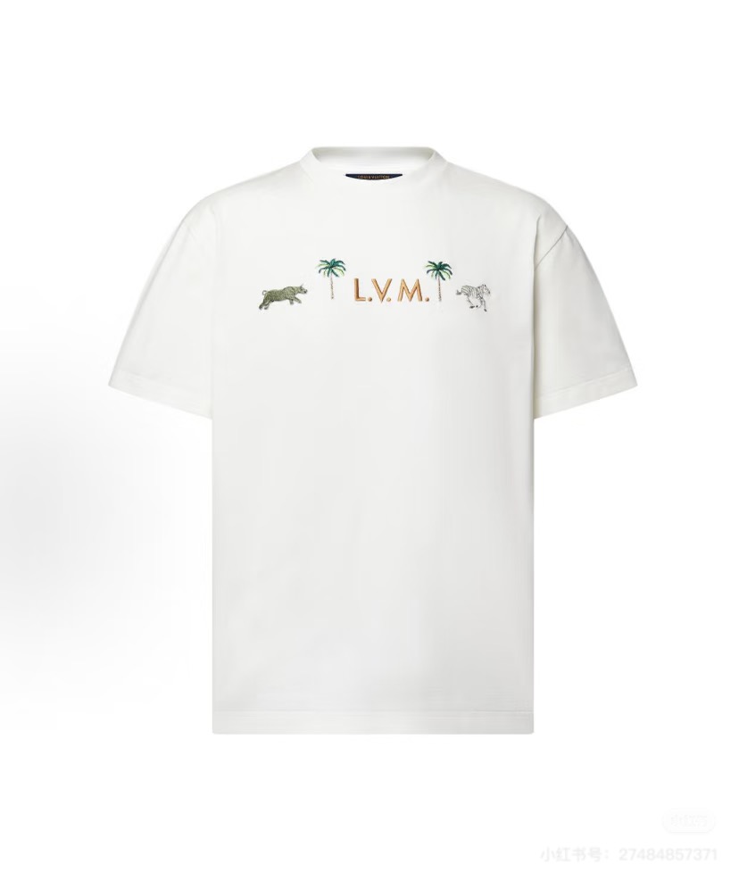 驴牌动物刺绣短袖T恤.男女同款！LV2026春夏系列动物刺绣短袖T恤，高品质纯棉材质，柔软舒适，日常穿着