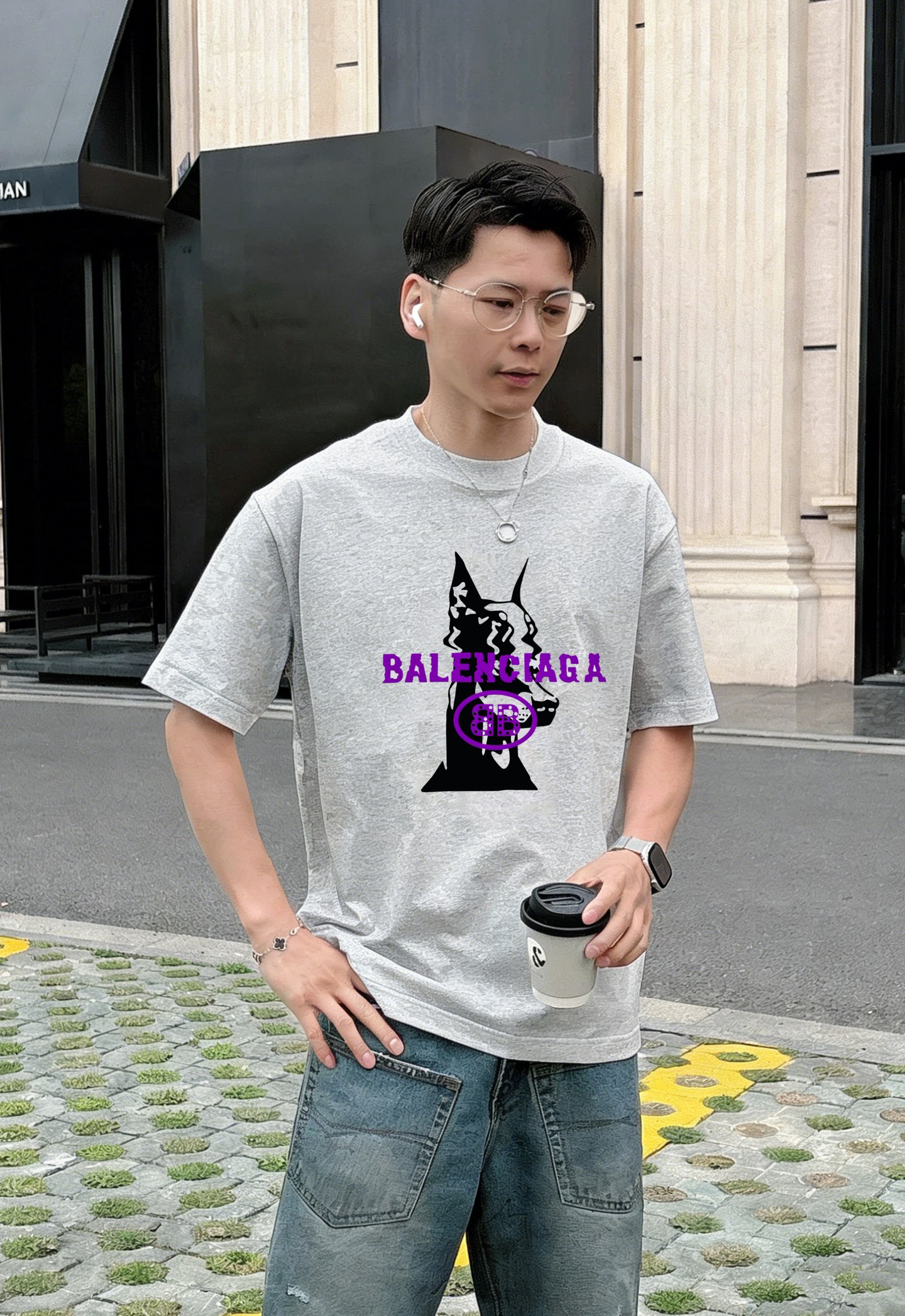 Balenciaga巴黎世家新款潮牌T.男女同款❤️新款狗头印花T恤，高克重280g纯棉材质，舒适透气，