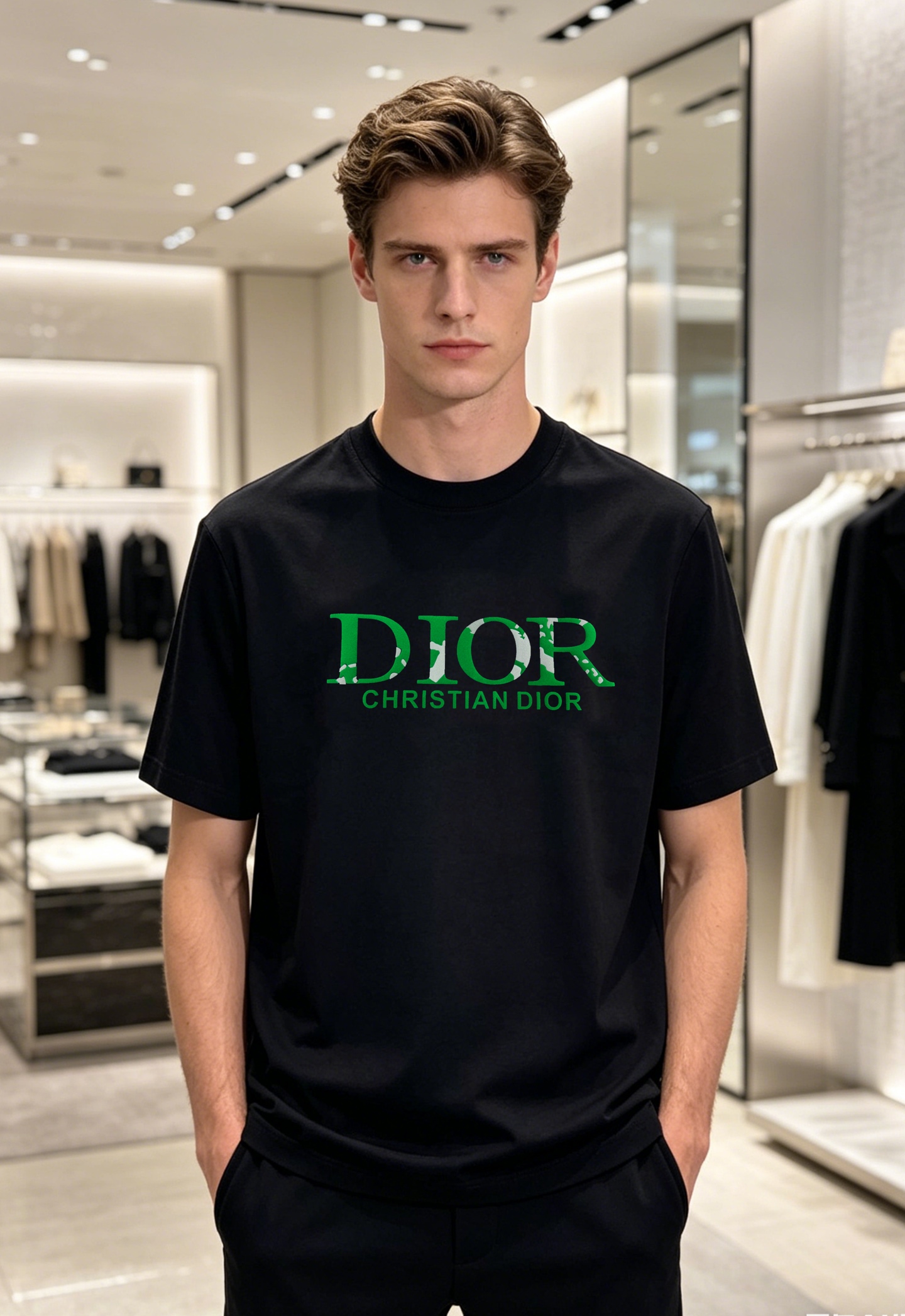 NO:909615,Dior 26s new mercerized cotton T-shirt is made of high-quality mercerized cotton, silky and delicate. Soft and comfortable, super friendly for daily wear!  The words 'DIOR CHRISTIAN DIOR' are written in green on the front, and some of the letters are also integrated with camouflage elements. The round neck design is simple and recognizable, versatile and easy to wear, and it is OK whether worn alone or as an inner layer. Fashionable and practical, it is a classic Dior item that can be easily used in various occasions!  All three standards are available. Colors are black, gray, and white. Size M-3XL slim fit (S and 4XL can be customized)/145 pounds. Recommend XL, dior, dior, tees, t-shirt,19860909Dior迪奥26s新款丝光棉T恤,采用高品质丝光棉料,丝滑细腻.柔软舒适,日常穿着超友好！正面绿色“DIOR CHRISTIAN DIOR”字样,部分字母还融入迷彩元素.简约又有辨识度圆领设计,百搭不挑人,无论单穿还是内搭都很OK.时尚又实用,是Dior经典单品,轻松驾驭多种场合！三标齐.颜色黑色.灰色.白色.码数M-3XL修身版型（S和4XL可订做）/145斤建议XL,,dior,dior,tees，t-shirt,,Men's clothing