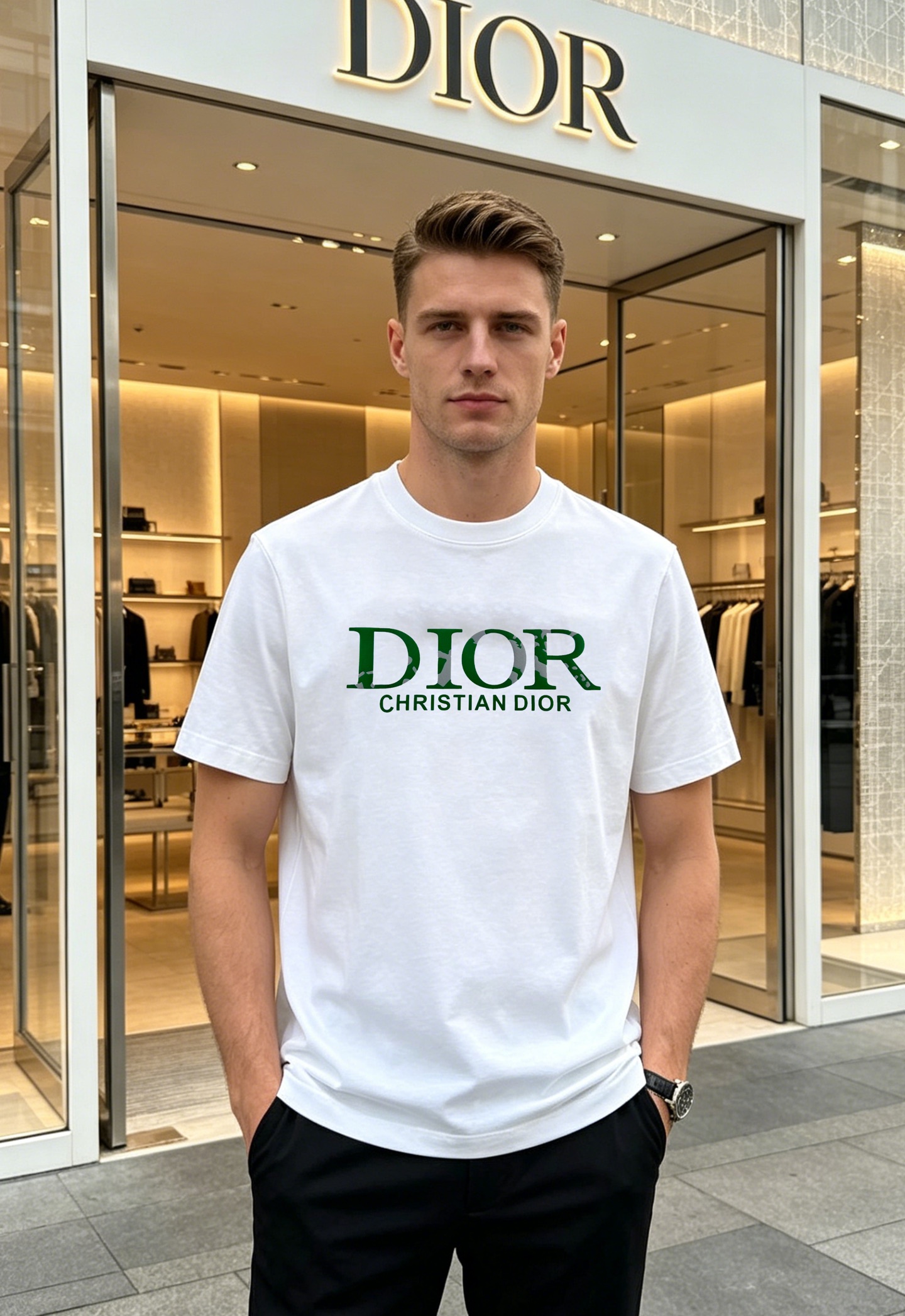 NO:833846,Dior 26s new mercerized cotton T-shirt is made of high-quality mercerized cotton, silky and delicate. Soft and comfortable, super friendly for daily wear!  The words 'DIOR CHRISTIAN DIOR' are written in green on the front, and some of the letters are also integrated with camouflage elements. The round neck design is simple and recognizable, versatile and easy to wear, and it is OK whether worn alone or as an inner layer. Fashionable and practical, it is a classic Dior item that can be easily used in various occasions!  All three standards are available. Colors are black, gray, and white. Size M-3XL slim fit (S and 4XL can be customized) 175/145 pounds recommended XL, dior, dior, tees, t-shirt,19860909Dior迪奥26s新款丝光棉T恤,采用高品质丝光棉料,丝滑细腻.柔软舒适,日常穿着超友好！正面绿色“DIOR CHRISTIAN DIOR”字样,部分字母还融入迷彩元素.简约又有辨识度圆领设计,百搭不挑人,无论单穿还是内搭都很OK.时尚又实用,是Dior经典单品,轻松驾驭多种场合！三标齐.颜色黑色.灰色.白色.码数M-3XL修身版型（S和4XL可订做）175/145斤建议XL,,dior,dior,tees，t-shirt,,Men's clothing
