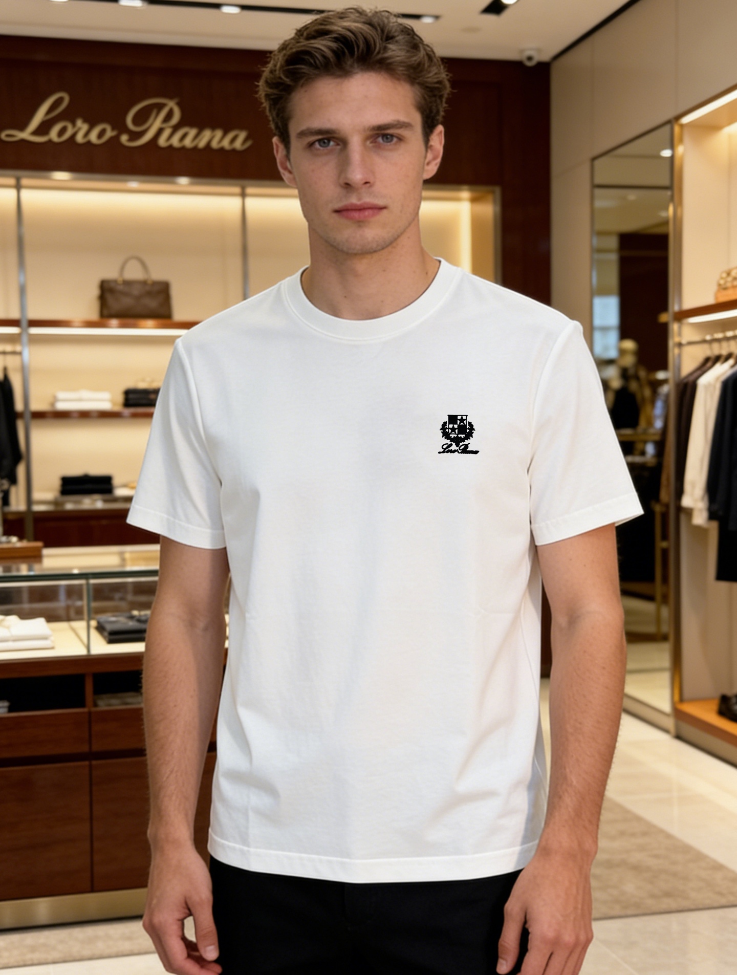 NO:833879,Loro piana*26s new mercerized cotton T-shirt. The original order recommends the classic LP logo. 3D three-dimensional silicone logo. Texture and quality presentation. Classic LP old money style concrete words. The letter pattern is high-end and low-key. Simple and versatile. Made of customized 190g mercerized cotton fabric, the upper body has a strong sense of lightness. The skin-friendly and soft texture has excellent breathability... All three standards!  Color black. Dark blue. White. Size M-3XL slim fit!  (S and 4XL can be customized) 175/145 pounds recommended XL, loro piana, loro piana, tees, t-shirt,19860909Loro piana诺悠翩雅*26s新品丝光棉T恤.原单推荐经典LP标识.3D立体硅胶标识.质感品质呈现.经典Lp老钱风的具象话.字母花型高级低调.简约百搭款.采用定制190g丝光棉面料,上身后的轻盈感很强 亲肤柔软的质地具备出色的透气性....三标齐！颜色黑色.深蓝.白色.码数M-3XL修身版型！（S和4XL可订做）175/145斤建议XL,,loro piana,loro piana,tees，t-shirt,,Men's clothing