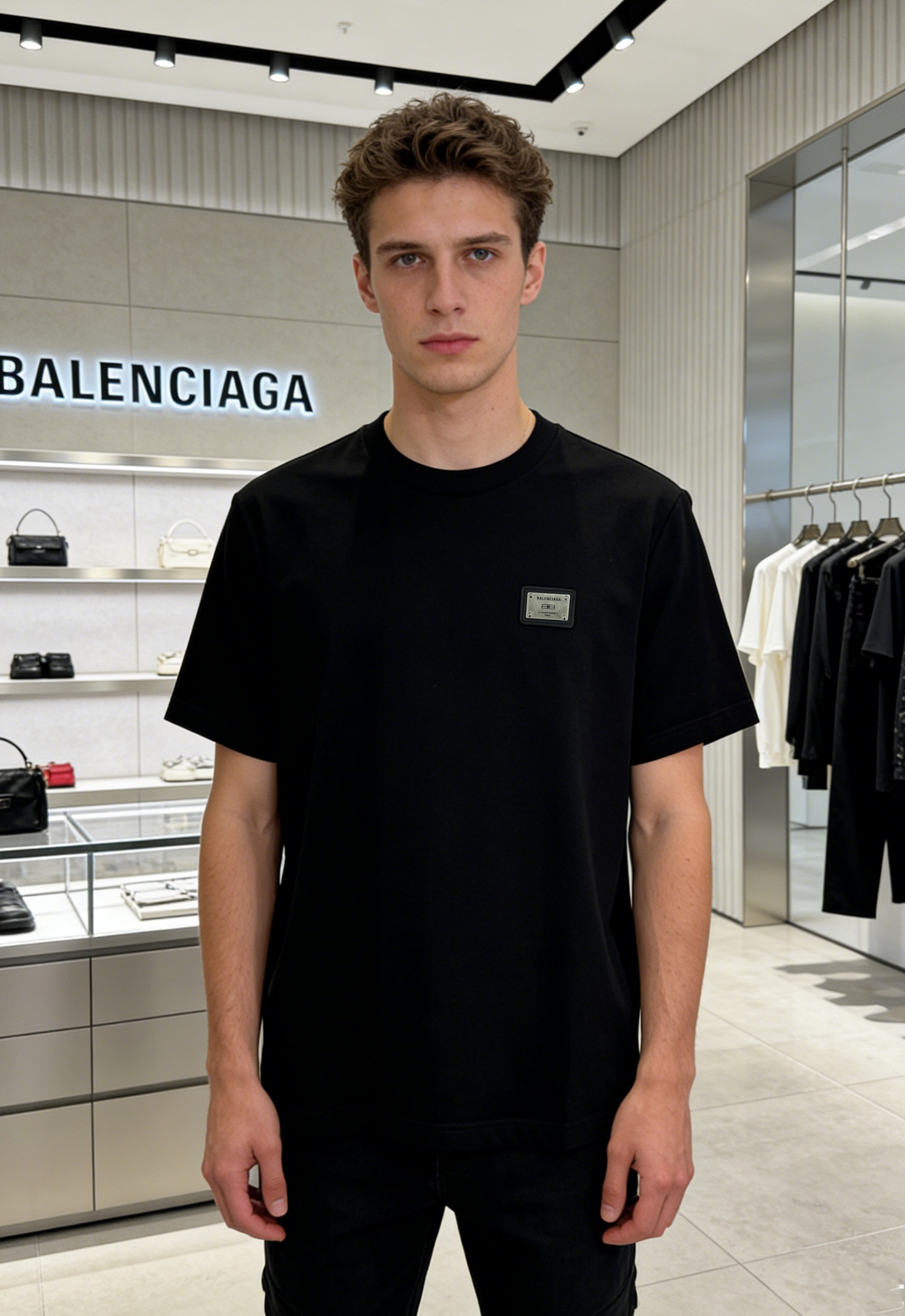 Balenciaga巴黎世家26s新款丝光棉T恤.经典复古金属原版标识.3D立体定制皮标.质感品质呈现.字母激光刻字高级 Balenciaga巴黎世家26s新款丝光棉T恤.经典复古金属原版标识.3D立体定制皮标.质感品质呈现.字母激光刻字高级