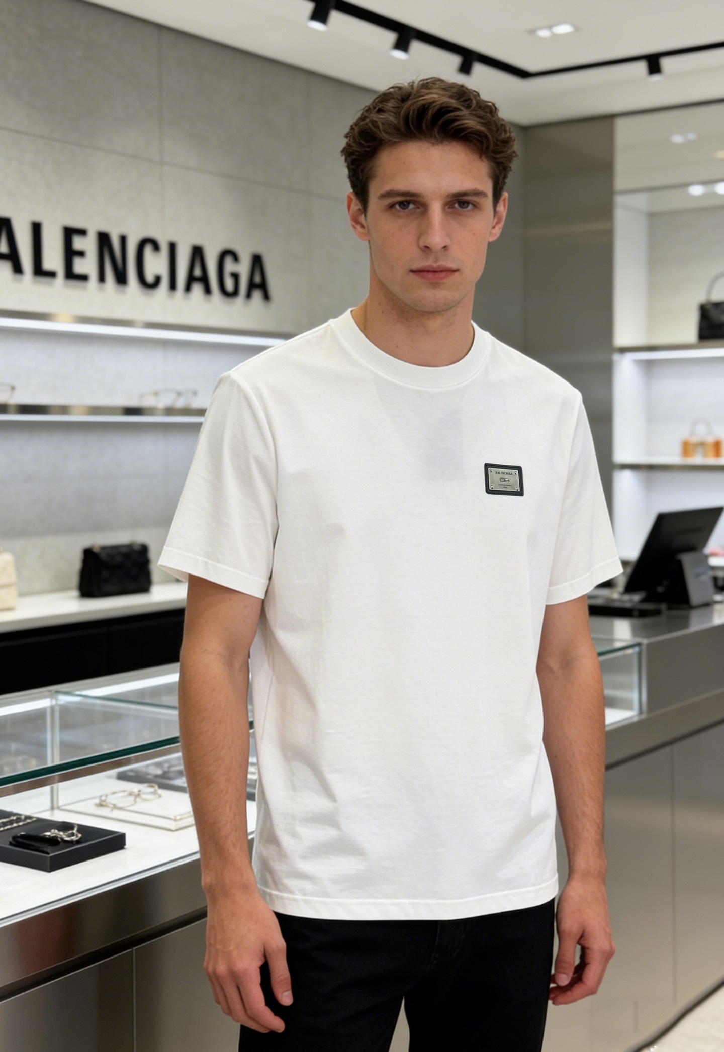 NO:833887,Balenciaga 26s new mercerized cotton T-shirt. Classic retro metal original logo. 3D three-dimensional customized leather label. Texture and quality presentation. Letter laser engraving is high-end and low-key. Simple and versatile. 300g modal cotton fabric is soft and comfortable!  Skin-friendly and breathable. Not only is it stiff and maintains a trendy silhouette, but it is also comfortable to wear. The yarn is more delicate and all three standards are met!  Color Black. White. Big red. Dark blue. Size M-3XL (S and 4XL can be customized) Slim fit 175/145 pounds recommended XL,, balenciaga, balenciaga, tees, t-shirt,19860909Balenciaga巴黎世家26s新款丝光棉T恤.经典复古金属原版标识.3D立体定制皮标.质感品质呈现.字母激光刻字高级低调.简约百搭款.300g莫代尔棉面料柔软舒适！亲肤透气.不仅挺括,保持潮流的廓形,又穿着舒适,纱织更细腻,三标齐！颜色黑色.白色.大红.深蓝.码数M-3XL（S和4XL可定做）修身版型175/145斤建议XL,,balenciaga,balenciaga,tees，t-shirt,,Men's clothing