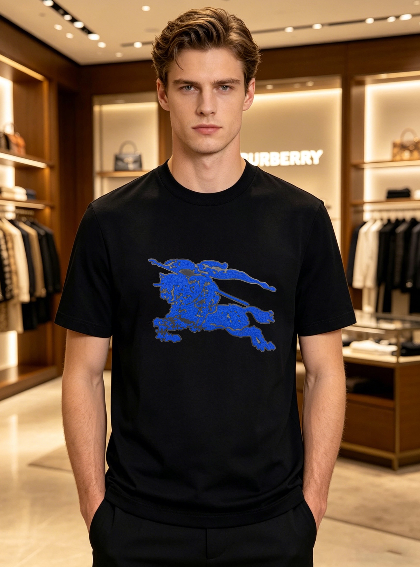 NO:833827,Burberry26s new knight print T-shirt is made of mercerized cotton, soft and comfortable, and very friendly for daily wear. It has a knight's war horse on the front. It is full of British style and highly recognizable. The classic round neck is versatile and easy to wear. It is OK whether worn alone or layered with it!  With exquisite details and neat tailoring, it is Burberry’s iconic item, combining both quality and design, while being both fashionable and practical!  Color black. Dark blue. Gray. Burgundy. White. Size M-3XL slim fit!  (S and 4XL can be customized)/XL is recommended for 145 pounds),,burberry,tees,t-shirt,19860909Burberry26s新款骑士印花T恤,采用丝光棉材质,柔软舒适,日常穿着超友好.正面骑士战马.英伦风满满,辨识度超高经典圆领百搭不挑人,无论单穿还是内搭都很OK！细节精致,剪裁利落,是Burberry标志性单品,品质与设计感兼具,时尚实用两不误三标齐！颜色黑色.深蓝.灰色.酒红.白色.码数M-3XL修身版型！（S和4XL可订做）/145斤建议XL）,,burberry,tees，t-shirt,,Men's clothing