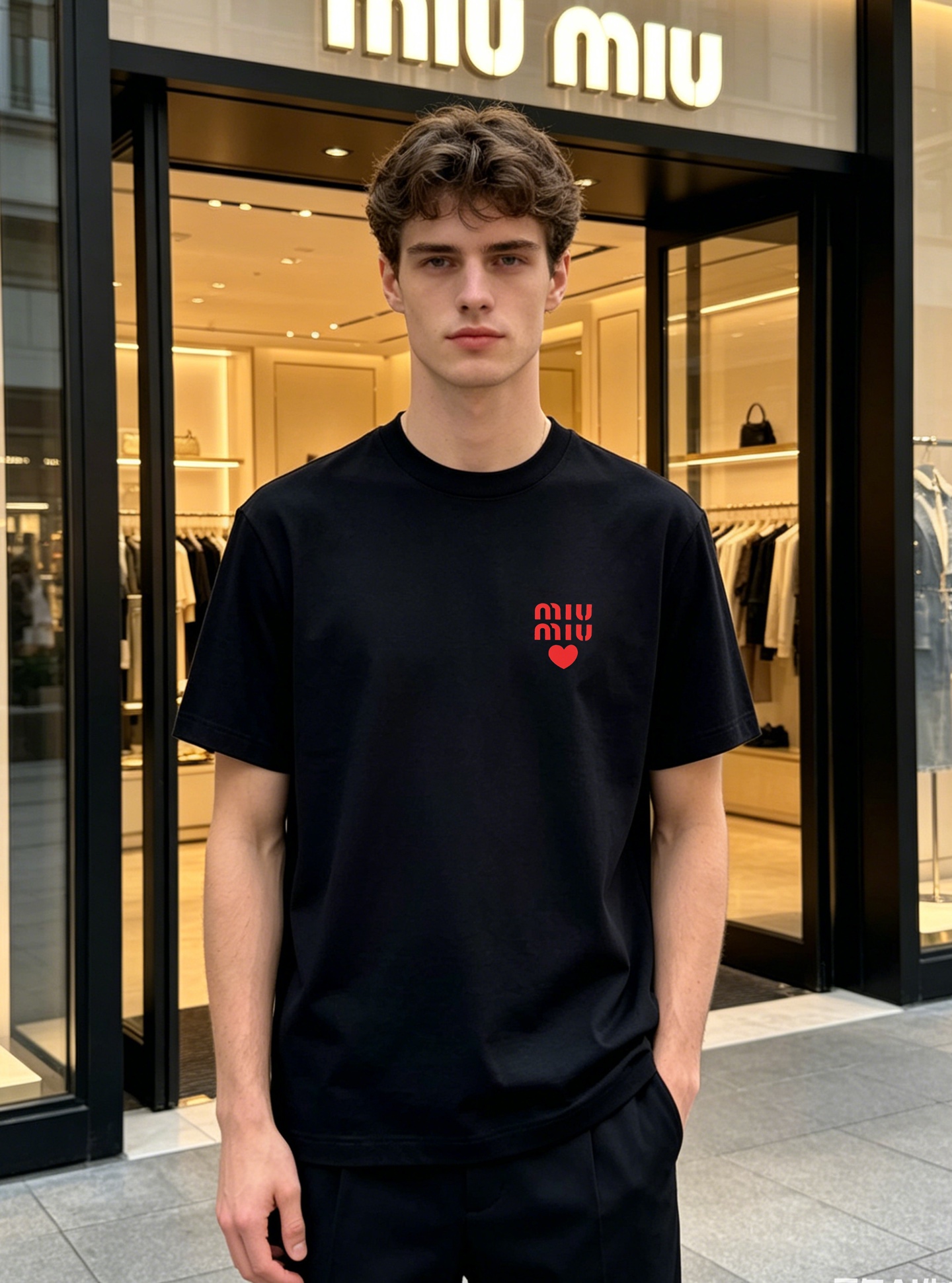 NO:910163,Miumiu26s new spring and summer mercerized cotton T-shirt - this year's brand style that continues to heat up. A must-have series!  Made of 190g mercerized cotton fabric, the details are visible and high-end!  !  It's very delicate, definitely not a boast, it's very comfortable to wear... the coolness of the fabric is great!  !  The red miumiu presentation adds a bit of elegance to the original basic color. Let’s get straight to the point and recommend it!  !  Color black. Dark blue. White. Size M-3XL slim fit!  (S and 4XL can be customized)/145 pounds recommended XL, Miumiu, tees, t-shirt,19860909Miumiu26s春夏新款丝光棉T恤-今年的持续升温的品牌款式.必须盘的系列！采用190g丝光棉面料,细节可见的高级感！！非常的细腻,绝对不是吹嘘,穿着舒适性强…面料的凉爽感炒鸡好！！红色miumiu呈现让原本基础的颜色增添几分尊贵 直入主题,推荐入手！！颜色黑色.深蓝.白色.码数M-3XL修身版型！（S和4XL可订做）/145斤建议XL,,miumiu,tees，t-shirt,,Men's clothing