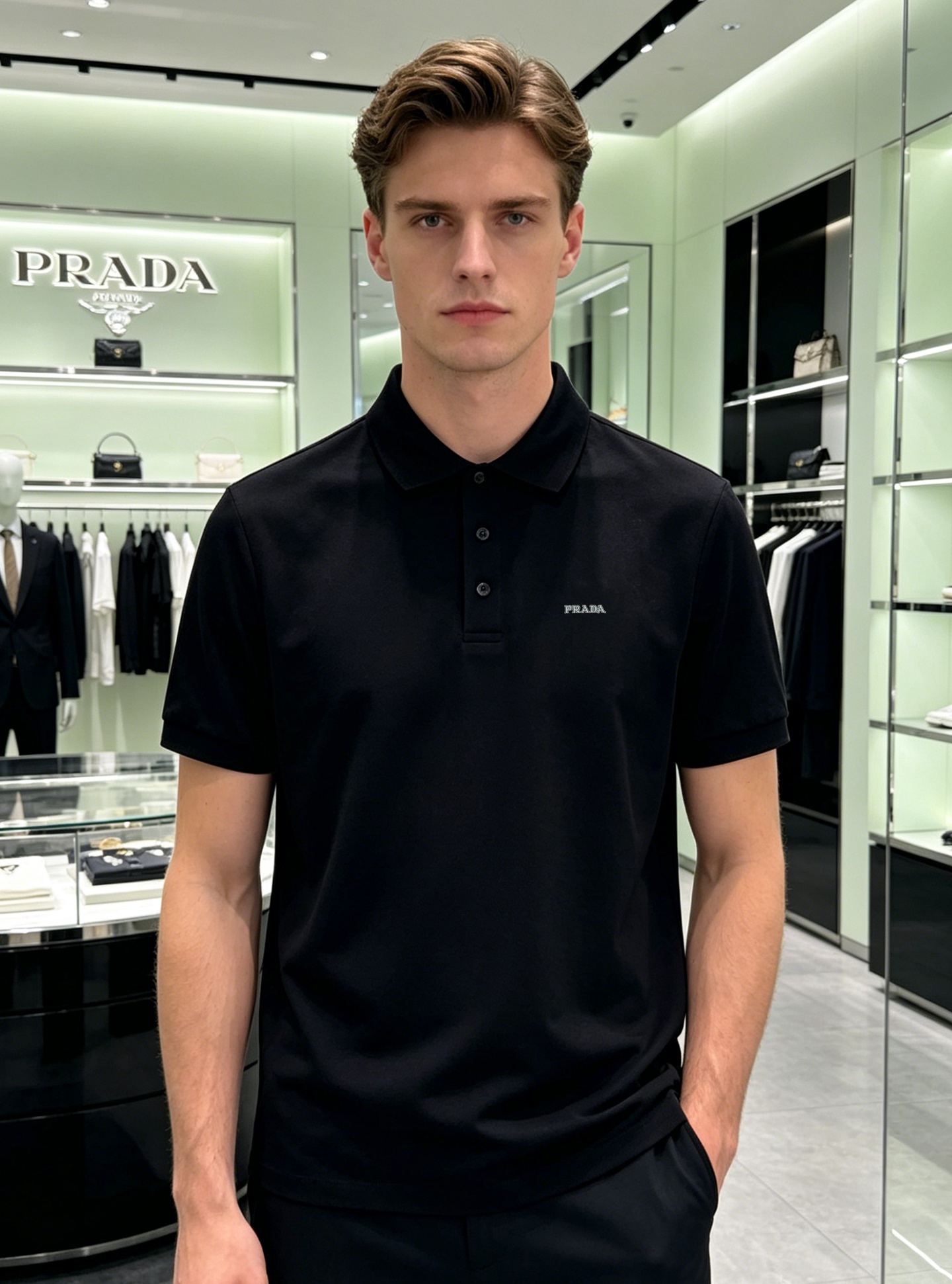 NO:910149,Prada's classic Polo shirt, recommended by business people, is made of soft and breathable mercerized pique cotton, which is comfortable and breathable to wear. The simple lapel + letter logo on the chest are low-key and recognizable. Black, red, and white are available in three colors. It is versatile and easy to wear whether it is business casual or daily outings. The tailoring is slim and can be worn alone or layered. It is a must-have classic item in the wardrobe!  All three standards!  Size M-3XL (S and 4XL can be customized) Slim fit/140 pounds recommended L,, prada, prada,19860909Prada普拉达经典Polo衫,商务人士推荐采用柔软透气丝光珠地棉,穿着舒适又透气.简约翻领+胸前字母Logo标识,低调又有辨识度.黑色、红色、白色三色可选,百搭不挑人,无论商务休闲还是日常出街都能轻松驾驭.剪裁修身,单穿或内搭都很OK,是衣橱必备的经典单品！三标齐！码数M-3XL（S和4XL可订做）修身版型/140斤建议L,,prada,prada,,Men's clothing