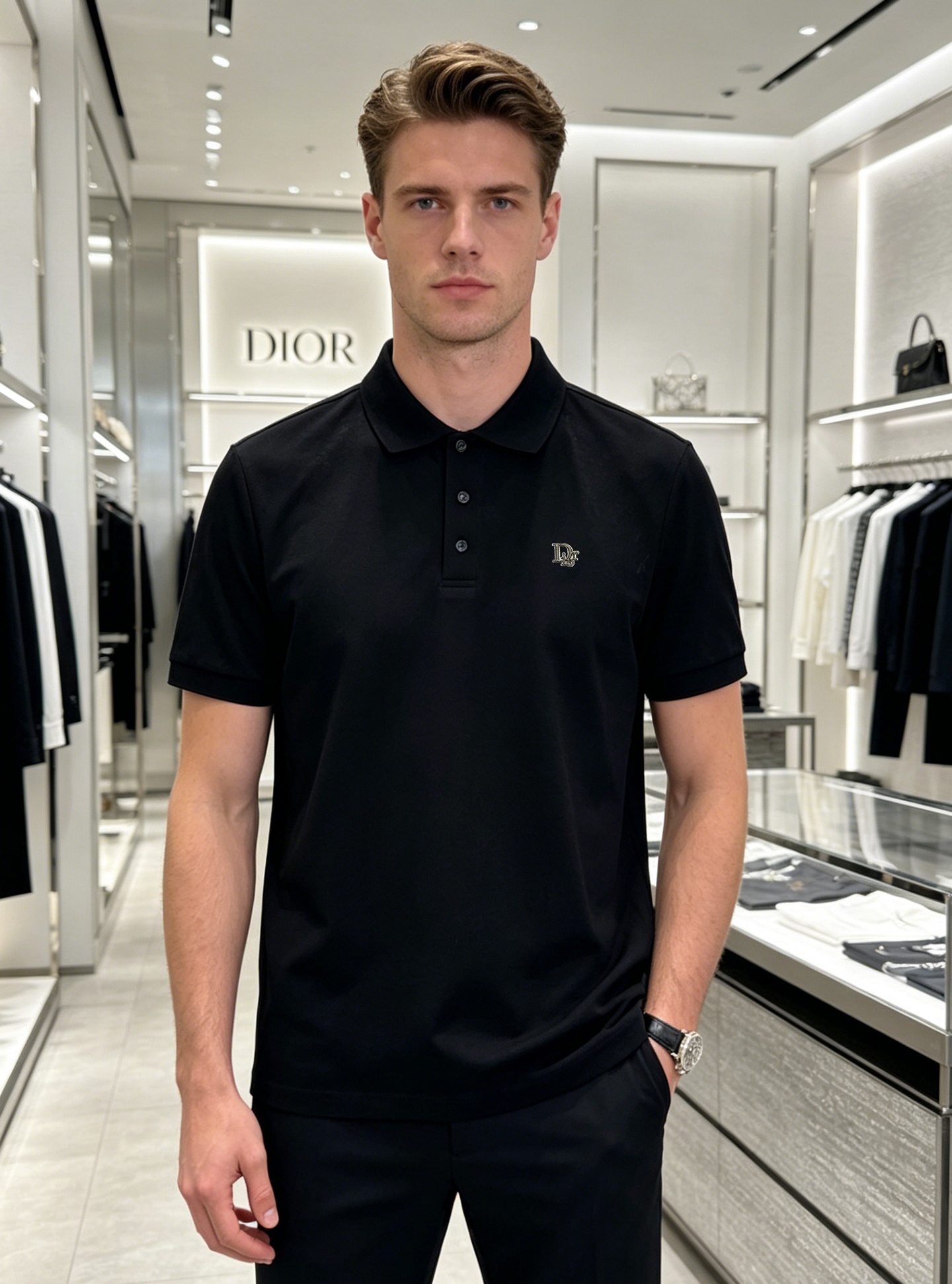 NO:910145,Dior Dior 2026s new lapel polo. Recommended basic model. Casual and casual matching. Classic Dior letter graphics on the chest. High-temperature heat transfer brand graphic design. Original uniform customized high-weight threads. 100% mercerized cotton double pique fabric. Soft and comfortable. Cool and comfortable to wear in summer. Original hardware accessories buttons. Complete three labels. Soft and comfortable fabric. Crisp and stylish!  All three standards!  Color Black. White. Size M-3XL (S and 4XL can be customized) Slim fit/140 catties. Recommend L,, dior, dior,19860909Dior迪奥2026s新款翻领polo.基础款推荐.商务休闲随意搭配.胸前经典dior字母图形.高温烫画品牌图形设计.原版一致定制高克重螺纹.百分百丝光棉双珠地面料 .柔软舒适.夏季穿着凉爽舒服.原版五金辅料纽扣.三标齐全.面料柔软舒适.挺括有型！三标齐！颜色黑色.白色.码数M-3XL（S和4XL可订做）修身版型/140斤建议L,,dior,dior,,Men's clothing