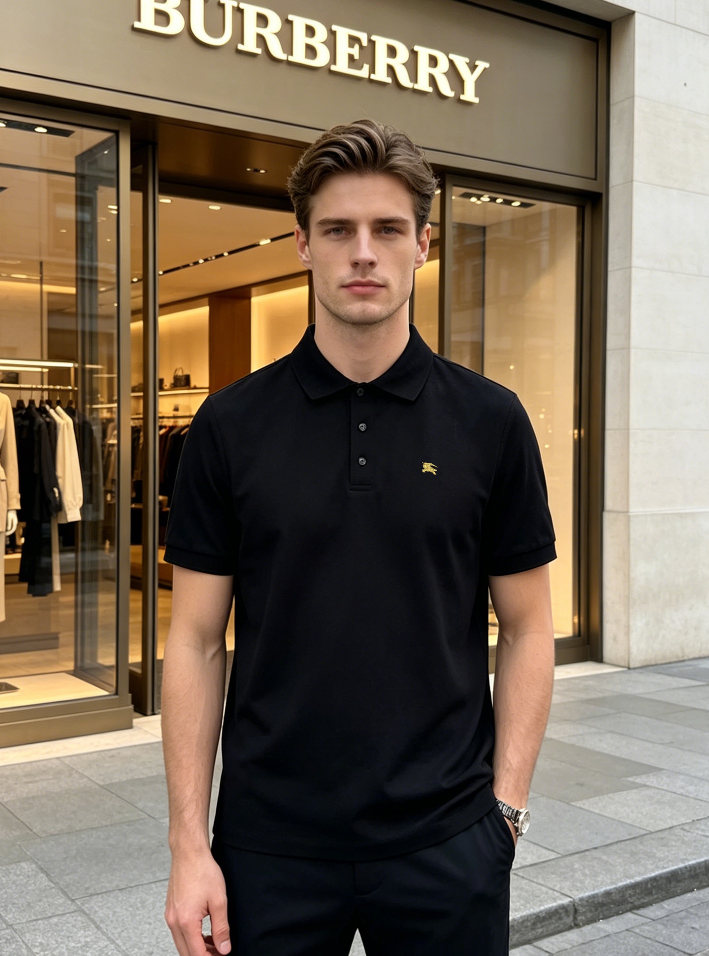 NO:910142,Burberry lapel short-sleeved POLO shirt, classic lapel design, simple and elegant, the exquisite war horse hardware badge on the chest is very recognizable!  Original hardware buttons. High-quality mercerized pique cotton material, soft and breathable, super comfortable to wear in summer. The solid color is low-key and versatile. It can be easily used for commuting and leisure. It goes well with jeans or casual pants. The anti-collapse design of the shoulders makes the wear more crisp. The details are perfect, whether for business or daily life, it is easy to create an elegant and casual style. All three standards are met!  Color: white, bright red, black. Size: M-3XL (S and 4XL can be customized) Slim fit/140 catties. Recommend L,, burberry, burberry, jeans, T-shirt,19860909Burberry巴宝莉翻领短袖POLO衫,经典翻领设计,简约大气,胸前精致战马五金徽章超有辨识度！原版五金纽扣搭配.高品质丝光珠地棉料,柔软透气,夏天穿超舒服纯色系低调百搭,通勤休闲都能轻松驾驭,搭配牛仔裤或休闲裤都很OK.肩部防塌设计,穿着更挺括,细节满分无论商务还是日常,轻松打造优雅随性风格.三标齐！颜色白色.大红.黑色.码数M-3XL（S和4XL可订做）修身版型/140斤建议L,,burberry,burberry,jeans,T-shirt,,Men's clothing