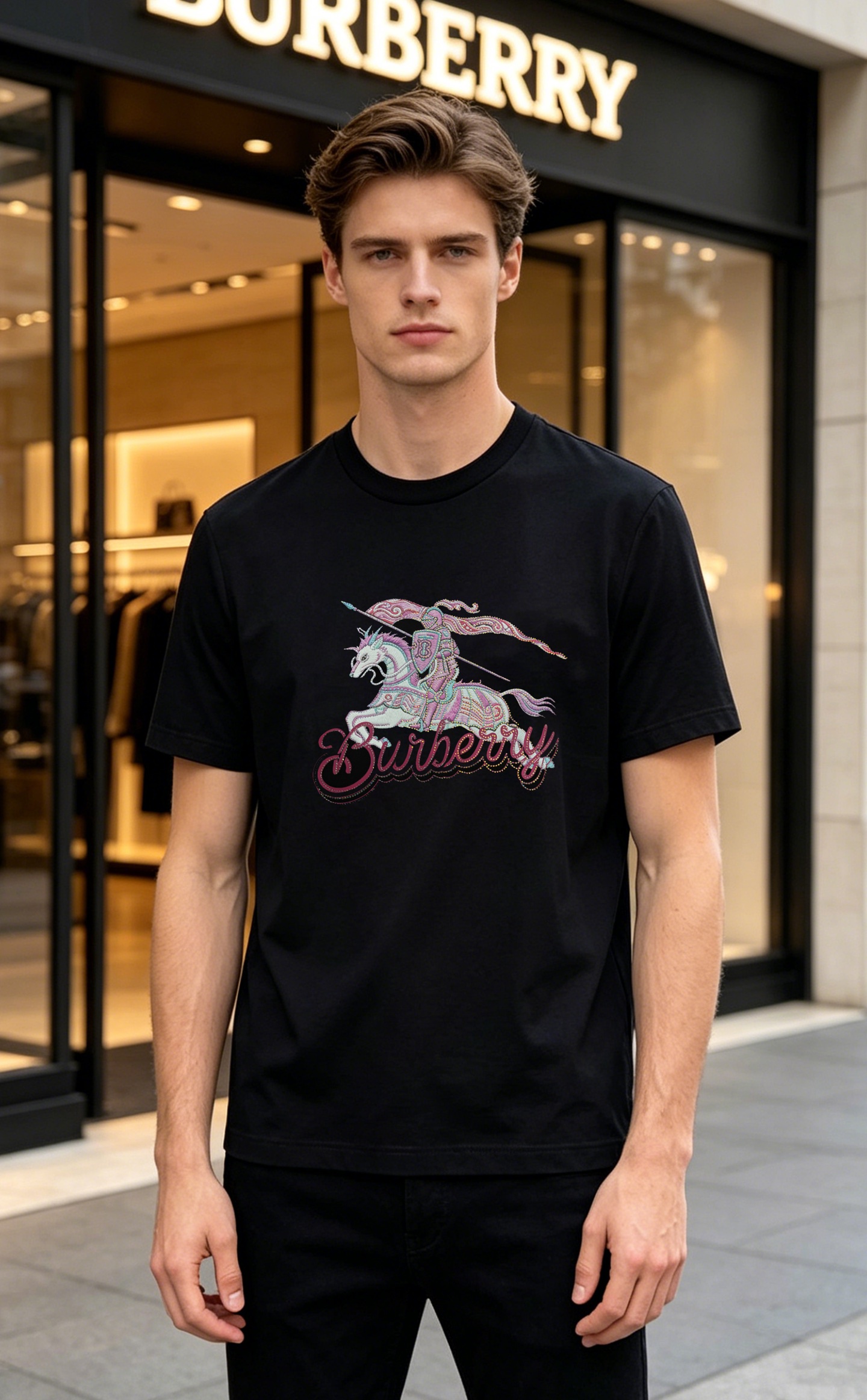 NO:910150,BBR* Burberry 26s new mercerized cotton T-shirt. The knight letter graphic on the chest is very recognizable and full of British style!  Three-dimensional heat transfer in the shape of a war horse. The visual effect of the embroidery and the color are super eye-catching. Handsome and fashionable, simple and versatile. 190g mercerized cotton fabric is not only crisp and maintains the trendy silhouette, but also comfortable to wear. The yarn is more delicate. The color is black. White. Gray. Size M-3XL (S and 4XL can be customized) slim fit!  /145kg recommended XL,,burberry,tees,t-shirt,19860909BBR*巴宝莉26s新品丝光棉T恤. 胸前骑士字母图形超有辨识度,英伦风满满！战马造型立体烫画.刺绣效果视觉感搭配色彩超吸睛.帅气时尚,简约百搭款.190g丝光棉面料棉 不仅挺括,保持潮流的廓形,又穿着舒适,纱织更细腻,颜色黑色.白色.灰色.码数M-3XL（S和4XL可定做）修身版型！/145斤建议XL,,burberry,tees，t-shirt,,Men's clothing