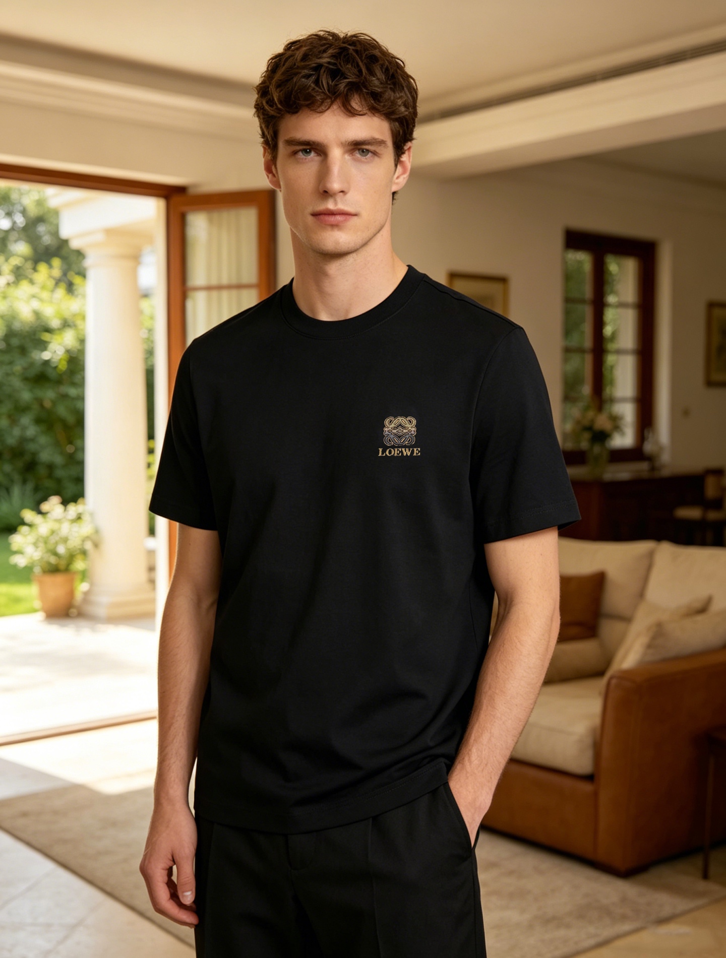 NO:915533,Loewe mercerized cotton short-sleeved T-shirt is made of high-quality 190g mercerized cotton with customized threads. It is soft and skin-friendly, has excellent breathability, and is super comfortable to wear in summer!  Brand embroidery on the chest + Anagram pattern, low-key yet recognizable round neck design, simple and versatile, can be easily worn in daily casual or light luxury style. Tailored to fit the body, comfortable and elegant, it is a classic Loewe item, with both quality and design, a must-have for fashion lovers. All three standards!  Color black. White. Navy blue. Gray. Size M-3XL slim fit!  (S and 4XL can be customized) 175/145 pounds recommended XL,, loewe, loewe, T-shirt, tees, t-shirt,19860909Loewe罗意威丝光棉短袖T恤,采用高品质190g丝光棉,定制螺纹.柔软亲肤,透气性超棒,夏天穿超舒服！胸前品牌刺绣+Anagram图案,低调又有辨识度圆领设计简约百搭,日常休闲或轻奢风都能轻松驾驭.剪裁贴合身形,舒适又显气质,是Loewe经典单品,品质与设计感兼具,时尚爱好者必入.三标齐！颜色黑色.白色.藏蓝.灰色.码数M-3XL修身版型！（S和4XL可订做）175/145斤建议XL,,loewe,loewe,T-shirt,tees，t-shirt,,Men's clothing
