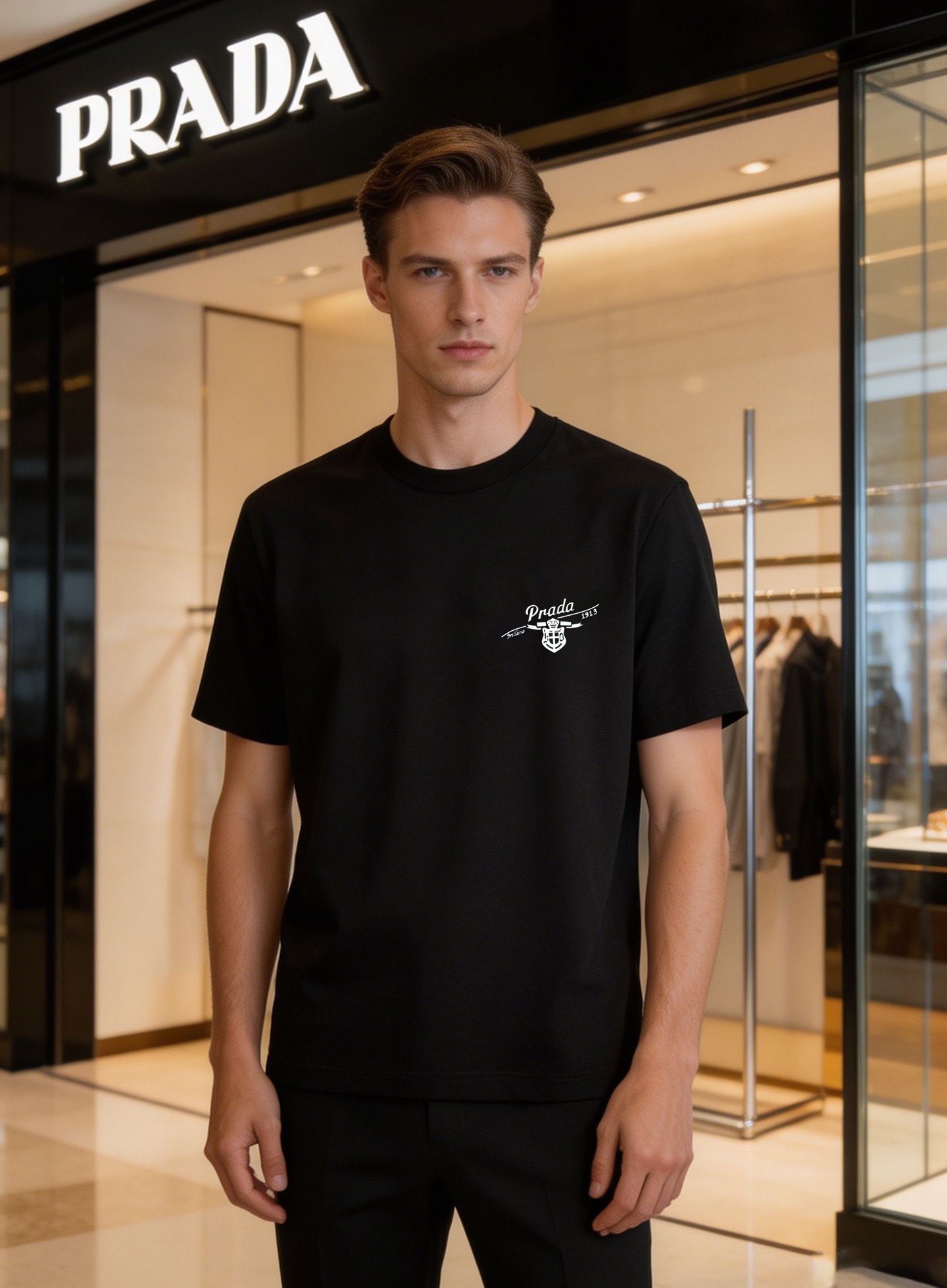 NO:913683,PRADA 26s spring and summer new mercerized cotton T-shirt. Classic three-dimensional heat transfer of classic letter graphics on the chest!  !  !  190g mercerized cotton fabric supplied by customers, the texture is super comfortable. The tight threaded neckline is the first choice for single wear and inner wear. It is neat and meticulous and not easy to deform. The workmanship is impeccable!  !  !  All three standards!  Color Black. White. Red. Size M-3XL (S and 4XL can be customized) Slim fit!  /catties recommended XL,, prada, prada, tees, t-shirt,19860909PRADA普拉达26s春夏季新款丝光棉T恤.胸前经典字母图形立体烫画经典之作！！！客供190g丝光棉面料,手感质感超级舒适.单穿内搭首选严密螺纹领口 工整细致不易变型 工艺无懈可击！！！三标齐！颜色黑色.白色.大红.码数M-3XL（S和4XL可定做）修身版型！/斤建议XL,,prada,prada,tees，t-shirt,,Men's clothing