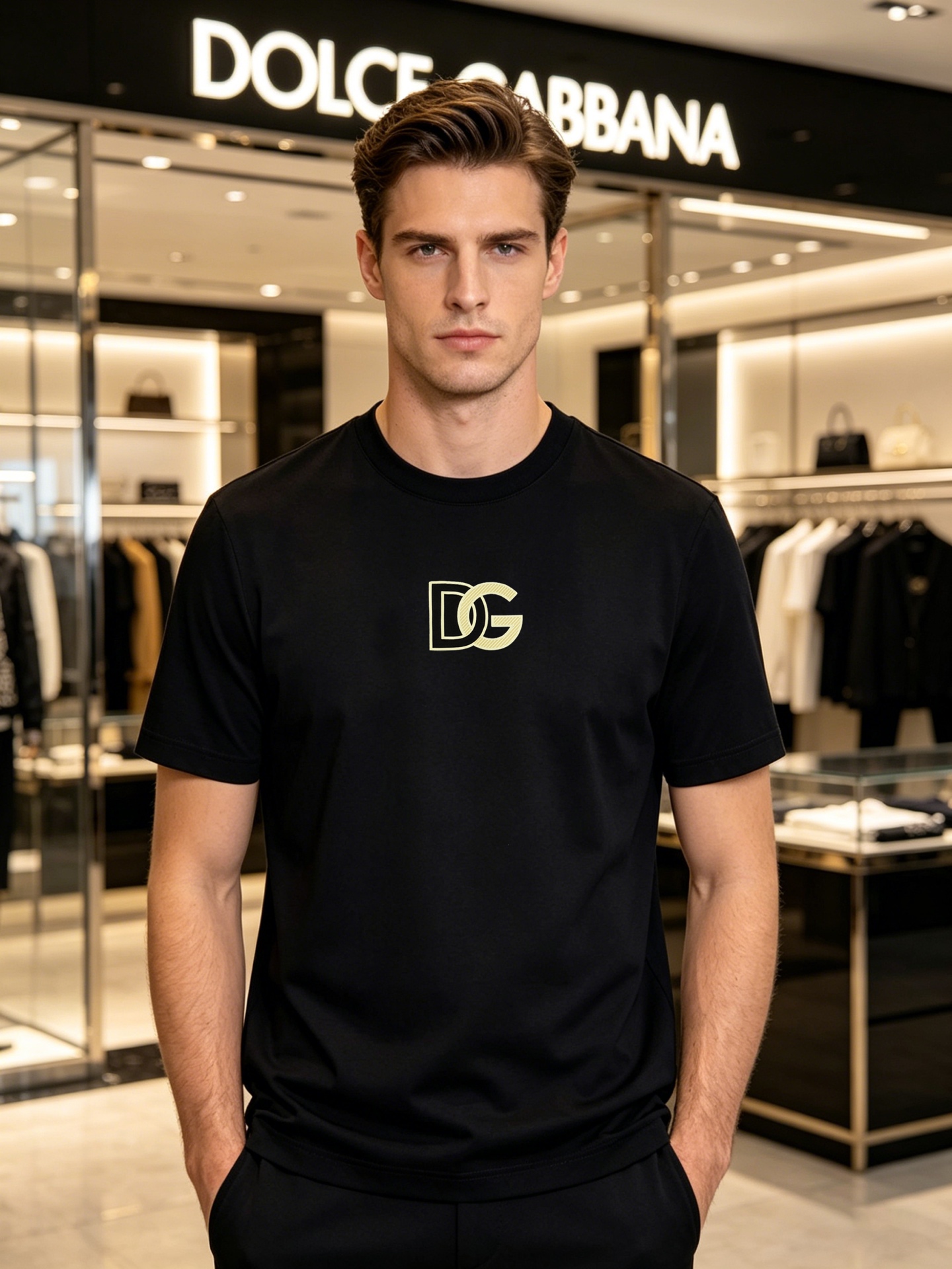 NO:915547,D&G’s neat coolness is hidden in this mercerized cotton T-shirt.  High-count mercerized cotton has a soft texture, the upper body is smooth and breathable, and it has a cool feeling without sweating. The three-dimensional DG logo embossed on the chest is the brand's iconic neat aesthetics, low-key but with its own aura. It is black/white/red in three colors, suitable for daily life, dating, and light business, and wears Italian relaxation on the body. A piece of Dolce & Gabbana mercerized  Cotton T-shirts provide a neat and high-quality look all summer long. The fabrics treated with mercerization process have a drapey feel and delicate luster, are wrinkle-resistant and washable, and are not easy to deform after long-term wear. The three-dimensional embossed DG logo is full of texture and not cheap. The neat straight version is not picky about the figure, and can easily be worn with the casualness and sophistication of big brands. All three standards!  Size M-3XL slim fit (S and 4XL can be customized) 175/145 pounds recommended XL,, Dolce&Gabbana, Dolce&Gabbana, tees, t-shirt,19860909D&G的利落酷感,藏在这件丝光棉T恤里. 高支丝光棉自带柔光质感,上身顺滑透气,自带凉感不闷汗.胸前立体压印的DG标识,是品牌标志性的利落美学,低调却自带气场,黑/白/红三色,适配日常、约会、轻商务,把意式松弛感穿在身上.一件杜嘉班纳丝光棉T恤,撑起整个夏天的利落高级.经过丝光工艺处理的面料,自带垂坠感和细腻光泽,抗皱耐洗,久穿也不易变形.立体压纹的DG标识,质感拉满不廉价,利落直筒版型,不挑身材,轻松穿出大牌的随性与精致.三标齐！码数M-3XL修身版型（S和4XL可订做）175/145斤建议XL,,Dolce&Gabbana,Dolce&Gabbana,tees，t-shirt,,Men's clothing