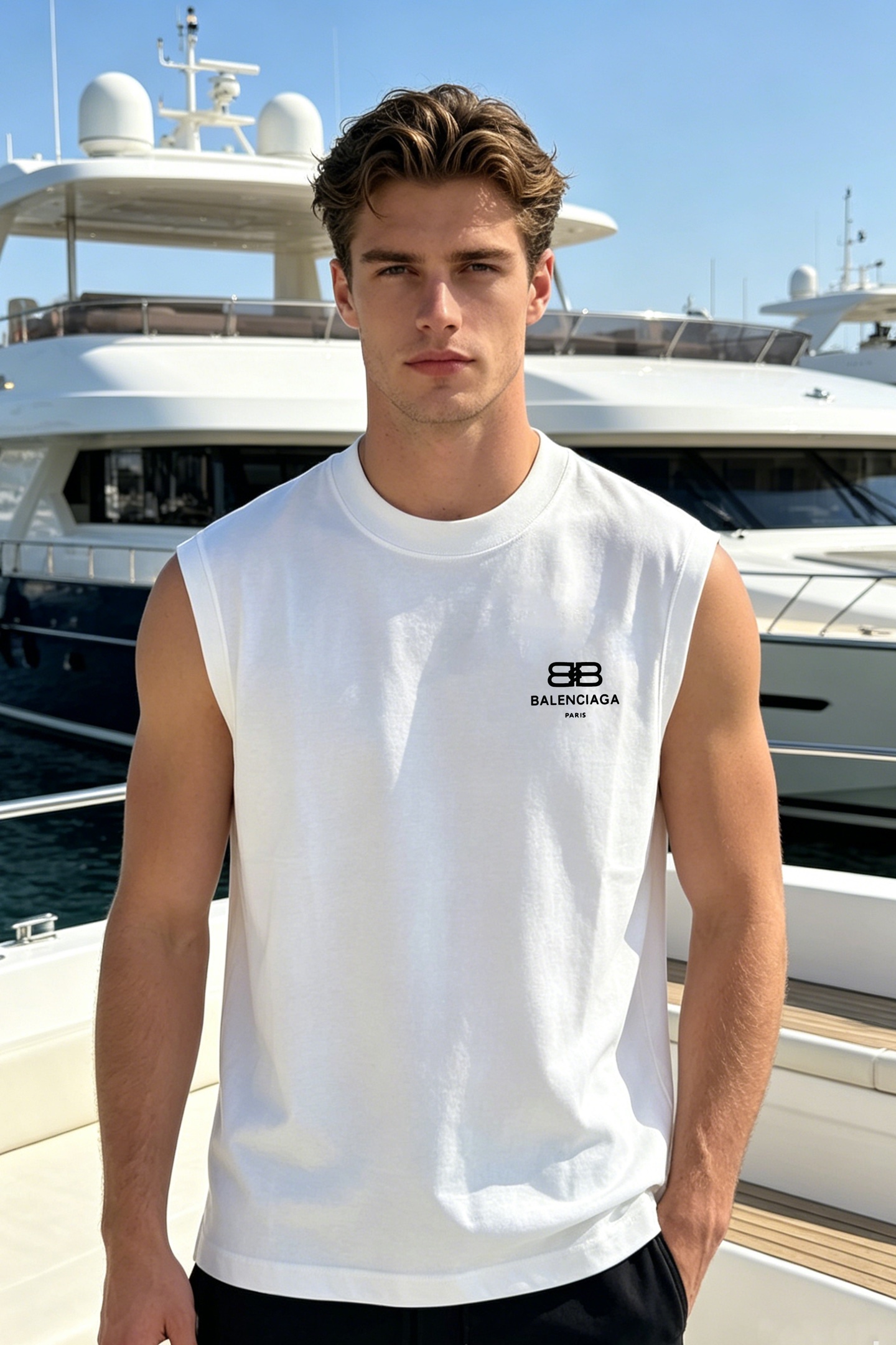 NO:866407,Balenciaga Balenciaga 26s new summer ice cotton vest chest heat transfer design. Distinctive recognition. New 240g ice cotton fabric. First-class texture, unparalleled comfort, extraordinary feeling on the upper body... perfect for commuting and leisure!  All three standards!  Color Black. White. Gray. Size S-3XL micro-enlarged version (/145 catties recommended L),, balenciaga, balenciaga,19860909Balenciaga巴黎世家26s新款夏季冰棉背心胸口烫画设计.辨识度鲜明..新品240g冰棉面料.质感方面一流,触感无敌的舒适,上身非一般的感觉....通勤休闲完美兼备！三标齐！颜色黑色.白色.灰色.码数S-3XL微扩版（/145斤建议L）,,balenciaga,balenciaga,,Men's clothing