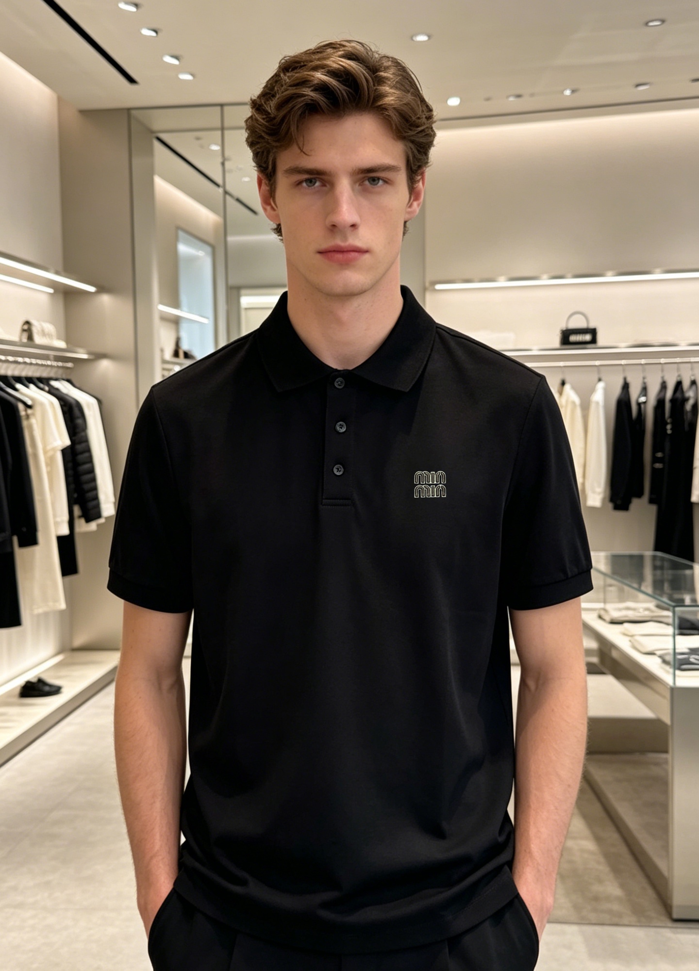 NO:913694,Miumiu's new men's Polo shirt has a classic lapel design, simple and elegant, and the brand logo on the left chest is very recognizable. High-quality double mercerized pearl cotton material, soft and breathable, super comfortable to wear in summer!  The tailoring is slim and the lines are neat. It can be easily worn in business casual or daily life. It goes well with shorts and casual pants, and you can easily get a refreshing and high-end feeling. All three standards are met!  Eye bags black. White. Size M-3XL slim fit!  (S and 4xl can be customized)/catties recommended L,,miumiu,shorts,19860909miumiu新品男士Polo衫,经典翻领设计,简约大方,左胸品牌logo超有辨识度.高品质双丝光珠地棉料,柔软透气,夏天穿超舒服！剪裁修身,线条利落,商务休闲或日常都能轻松驾驭.搭配短裤、休闲裤都很OK,轻松get清爽高级感.三标齐！眼袋黑色.白色.码数M-3XL修身版型！（S和4xl可订做）/斤建议L,,miumiu,shorts,,Men's clothing
