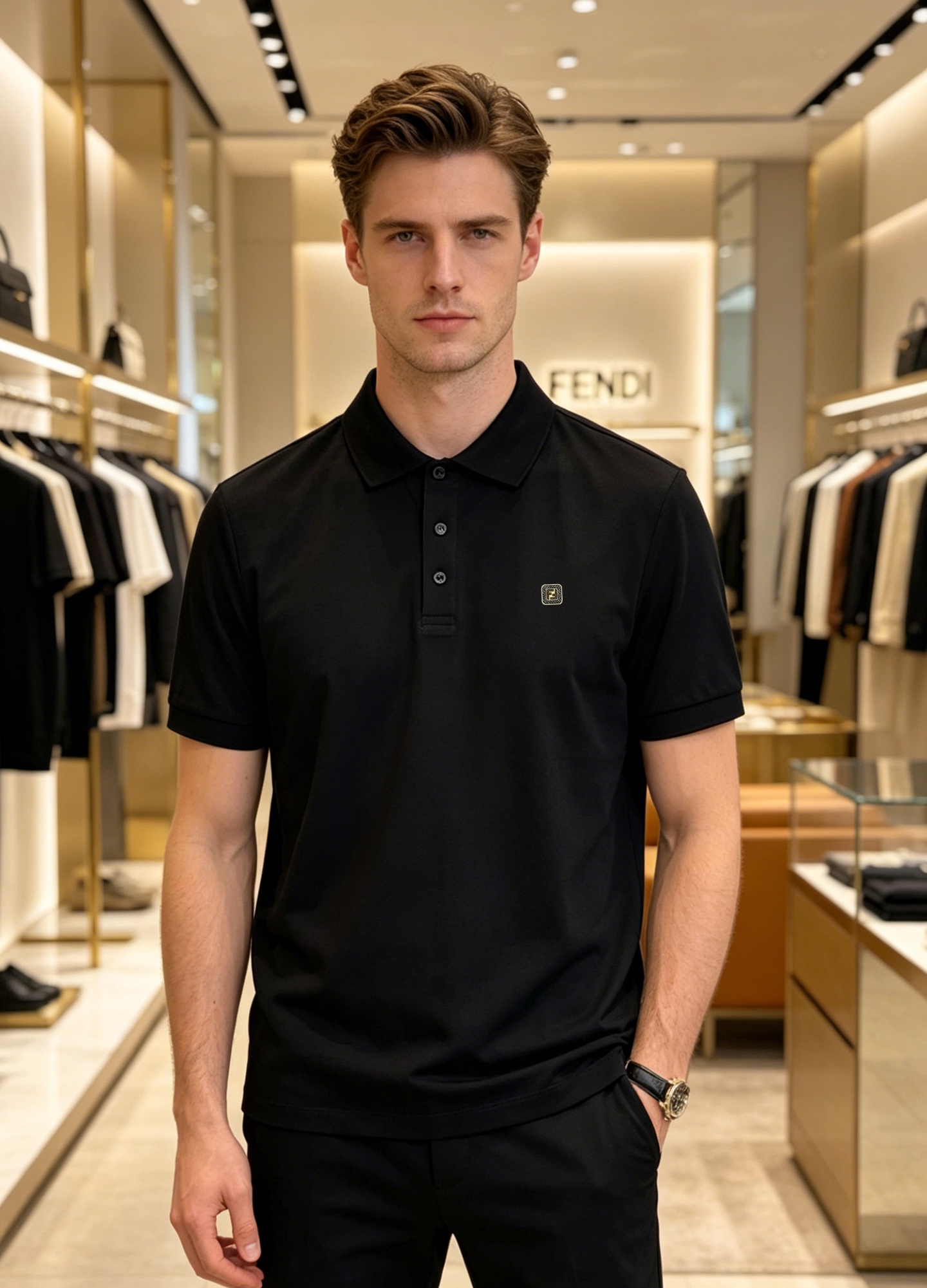 NO:913688,Tops Pants Fendi Fendi piqué cotton Polo shirt | Black and white, elegant and unobtrusive, Italian craftsmanship mercerized piqué cotton, breathable mesh texture, integrating Fendi's classic aesthetics into daily life. Square FF logo on the chest. Exquisite gold thread is used to outline the presbyopic texture, not deliberate but full of style. Slightly loose straight cut, suitable for commuting and leisure scenes, one black and one white, you can wear it decently all summer. All three standards!  Size M-3XL (S and 4xl can be customized) Slim fit!  /140kg recommended L,,fendi,fendi,19860909上衣 裤子 Fendi芬迪珠地棉Polo衫 |黑白双选,奢雅不张扬,甄选意大利工艺级丝光珠地珠地棉,自带呼吸感的网眼肌理,将Fendi的经典美学融入日常.胸前方形FF标识.以精致金线勾勒老花纹理,不刻意却尽显格调.微宽松直筒剪裁,适配通勤与休闲场景,一黑一白,承包你整个夏天的体面穿搭.三标齐！码数M-3XL（S和4xl可订做）修身版型！/140斤建议L,,fendi,fendi,,Men's clothing