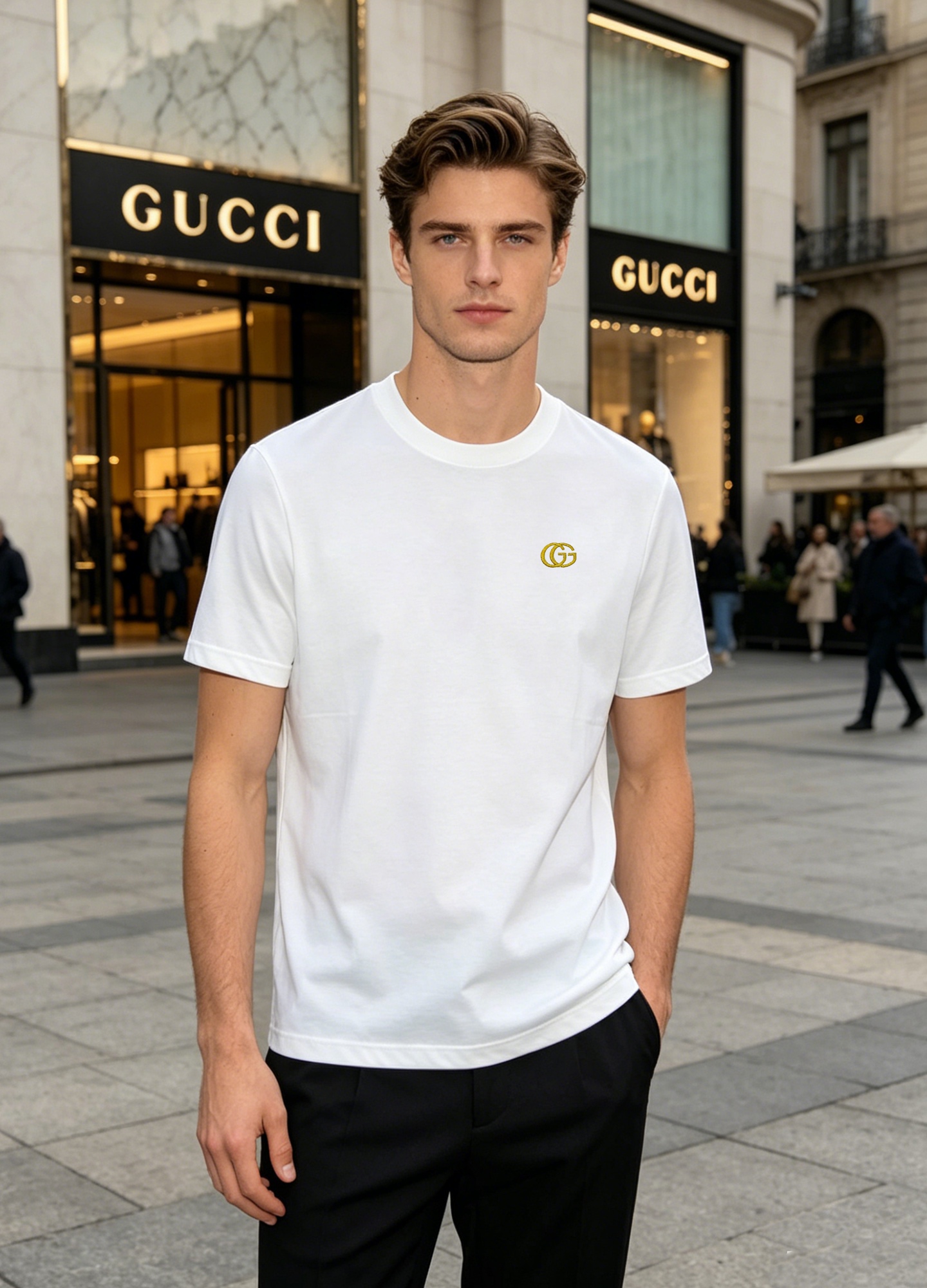 NO:866377,Gucci Gucci classic round neck T-shirt. Simple basic style!  Excellent quality and contemporary popular elements. Three-dimensional 3D gold embroidery on the front chest with a textured LOGO super label, and the workmanship is quite impressive!  100% double yarn compact spinning 240g ice cotton is full of cotton, comfortable and textured!  Color black. White. Size S-5XL slim fit!  (L/catties recommended),,gucci,tees,t-shirt,19860909Gucci古奇经典圆领T恤.简单基础款！优秀品质和当代流行元素搭配.前胸立体3D金色绣花刺绣质感LOGO超强标签,做工相当打CALL！百分百双纱紧密纺 240g冰棉棉质饱满,舒适有质感！颜色黑色.白色.码数S-5XL修身版型！（/斤建议L）,,gucci,tees，t-shirt,,Men's clothing