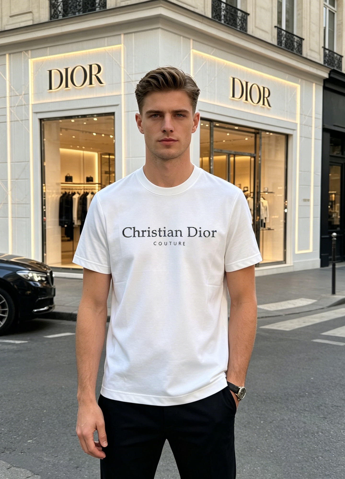 NO:866389,Christian Dior's new round neck short-sleeved T-shirt, classic lettering with rhinestones T-shirt, made of icy cotton material, the upper body is light and breathable, and has a cooling effect. The full diamond logo is exquisite and sparkling, low-key to release the luxury brand texture. It is available in multiple colors, easy to choose for spring and summer high-end wear. French luxury and elegant texture.  The base of ice cotton is soft and smooth, breathable and not sweaty. The precision hot-drilled letters reflect the luster under the light. The simple version is not flattering on the body shape and can be used for daily commuting and leisure travel. The 240g ice cotton fabric is selected, which feels smooth and soft, making it extremely comfortable and skin-friendly when worn next to the body!  The brand lettering design on the chest of the garment and the hot-drill superimposition process make it more fashionable. Needless to say, it has a sense of high-end and standard!  Slim-fitting basic cut. All three standards are met!  Color black. White. Sky blue. Colorful green. Lilac. Size M-3XL slim fit!  (S and 4XL.5XL can be customized)/140 pounds recommended L,, dior, dior, T-shirt, tees, t-shirt,19860909Christian dior迪奥新款圆领短袖T恤,经典字母烫钻T恤,甄选冰感棉料打造,上身轻盈透气,自带降温体感.满钻Logo精致闪耀,低调释放奢牌质感,多色可选,轻松拿捏春夏高级穿搭.法式奢雅质感拉满 冰棉基底软糯垂顺,透气不闷汗,精工烫钻字母在光线下折射光泽,简约版型不挑身形,日常通勤、休闲出行皆可驾驭.甄选240g冰棉面料,触感爽滑软糯,贴身穿着极致舒适亲肤！衣身胸前品牌字母烫画设计.烫钻叠加工艺.使得更时尚.高级与规格感更是无需多言！修身合体的基础版型裁剪.三标齐！颜色黑色.白色.天蓝.彩绿.淡紫.码数M-3XL修身版型！（S和4XL.5XL可定做）/140斤建议L,,dior,dior,T-shirt,tees，t-shirt,,Men's clothing