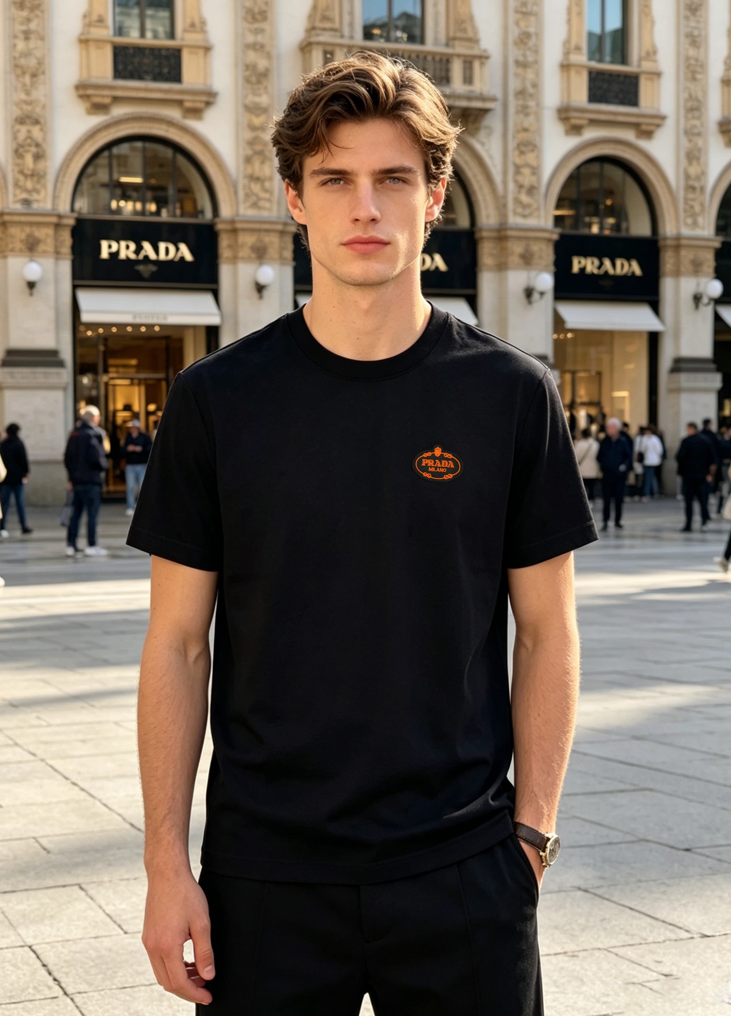 NO:957967,Prada's new summer ice cotton T-shirt. Wear Italian low-key luxury on the body. The cool and draping fabric takes into account comfort and drape, making the upper body look slim but not slumped. High-density three-dimensional embroidery badges, delicate and full stitching, restore the brand's classic logo, and the simple version is suitable for various outfits.  The scene is low-key and releases high-end taste. Originating from Milan's luxurious genes, the ice-surface breathable fabric is suitable for high summer temperatures, and the body feels refreshing and unconstrained. The neat and slightly expanded tailoring optimizes body proportions, and the retro crown woven label hides details. It does not follow the trend or be exaggerated, and interprets the true sense of light luxury and high-end. All three standards!  Size M-3XL fit and slim fit (S and 4XL.5XL can be customized)/catties recommended L,, prada, prada, tees, t-shirt,19860909Prada普拉达夏季新款冰棉T恤.把意式低调奢华穿在身上,冰爽垂顺面料兼顾舒适度与垂坠感,上身显瘦不软塌.高密度立体刺绣徽章,针脚细腻饱满,还原品牌经典标识,简约版型适配各种穿搭场景,低调释放高阶品味.源自米兰的奢雅基因,冰面透气面料适配盛夏高温,体感清爽无束缚.利落微扩剪裁优化身材比例,复古皇冠织标暗藏细节,不跟风不浮夸,诠释真正的轻奢高级感.三标齐！码数M-3XL合身修身版型（S和4XL.5XL可订做）/斤建议L,,prada,prada,tees，t-shirt,,Men's clothing