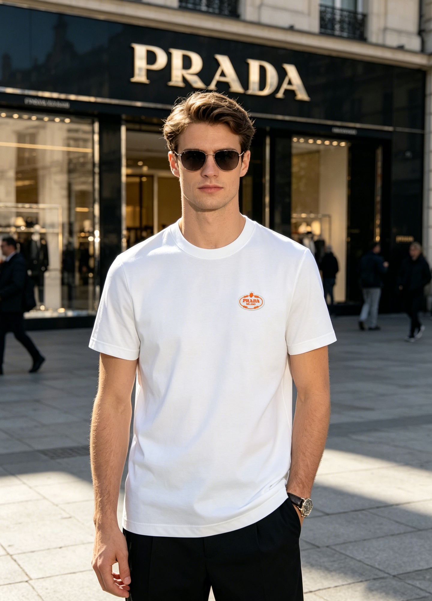 NO:957958,Prada's new summer ice cotton T-shirt. Wear Italian low-key luxury on the body. The cool and draping fabric takes into account comfort and drape, making the upper body look slim but not slumped. High-density three-dimensional embroidery badges, delicate and full stitching, restore the brand's classic logo, and the simple version is suitable for various outfits.  The scene is low-key and releases high-end taste. Originating from Milan's luxurious genes, the ice-surface breathable fabric is suitable for high summer temperatures, and the body feels refreshing and unconstrained. The neat and slightly expanded tailoring optimizes body proportions, and the retro crown woven label hides details. It does not follow the trend or be exaggerated, and interprets the true sense of light luxury and high-end. All three standards!  Size M-3XL slim fit (S and 4XL.5XL can be customized)/catties recommended L,, prada, prada, tees, t-shirt,19860909Prada普拉达夏季新款冰棉T恤.把意式低调奢华穿在身上,冰爽垂顺面料兼顾舒适度与垂坠感,上身显瘦不软塌.高密度立体刺绣徽章,针脚细腻饱满,还原品牌经典标识,简约版型适配各种穿搭场景,低调释放高阶品味.源自米兰的奢雅基因,冰面透气面料适配盛夏高温,体感清爽无束缚.利落微扩剪裁优化身材比例,复古皇冠织标暗藏细节,不跟风不浮夸,诠释真正的轻奢高级感.三标齐！码数M-3XL修身版型（S和4XL.5XL可订做）/斤建议L,,prada,prada,tees，t-shirt,,Men's clothing