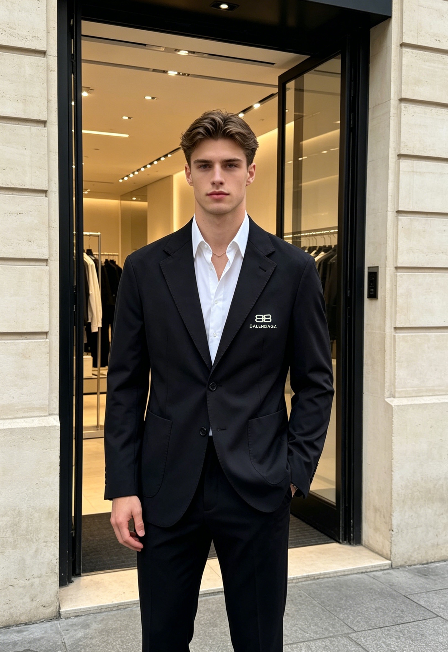 NO:937425,A new Balenciaga suit ♂Spring and summer full of British style!  The sporty casual suit is neatly cut, simple and elegant!  Classic slim fit, the classic letter logo on the left chest is very recognizable!  It is made of high-quality cool fabric (elastic nylon) that is soft and crisp, comfortable to wear and very elegant. The elastic design concept coexists comfort, sports and business leisure!  The straight-leg design of the trousers has neat lines and a simple and elegant overall style, making it easy to create a high-end look!  All three standards!  Color black. Brown. Navy blue. Apricot. Size M-3XL slim fit (4XL can be customized) 175/140 pounds recommended L),, balenciaga, balenciaga, business suit,19860909一套 Balenciaga巴黎世家新款西装套装♂春夏款英伦风十足！可运动的休闲套西剪裁利落,简约大气！经典修身剪裁,左胸经典字母logo超有辨识度！采用高品质冰爽面料（弹力锦纶）柔软又挺括,穿着舒适还很显气质弹力设计理念舒适运动与商务休闲并存！裤装直筒设计,线条利落,整体简约大气,轻松打造高级感穿搭！三标齐！颜色黑色.咖色.藏蓝.杏色.码数M-3XL修身版型（4XL可订做）175/140斤建议L）,,balenciaga,balenciaga,business suit,,Men's clothing