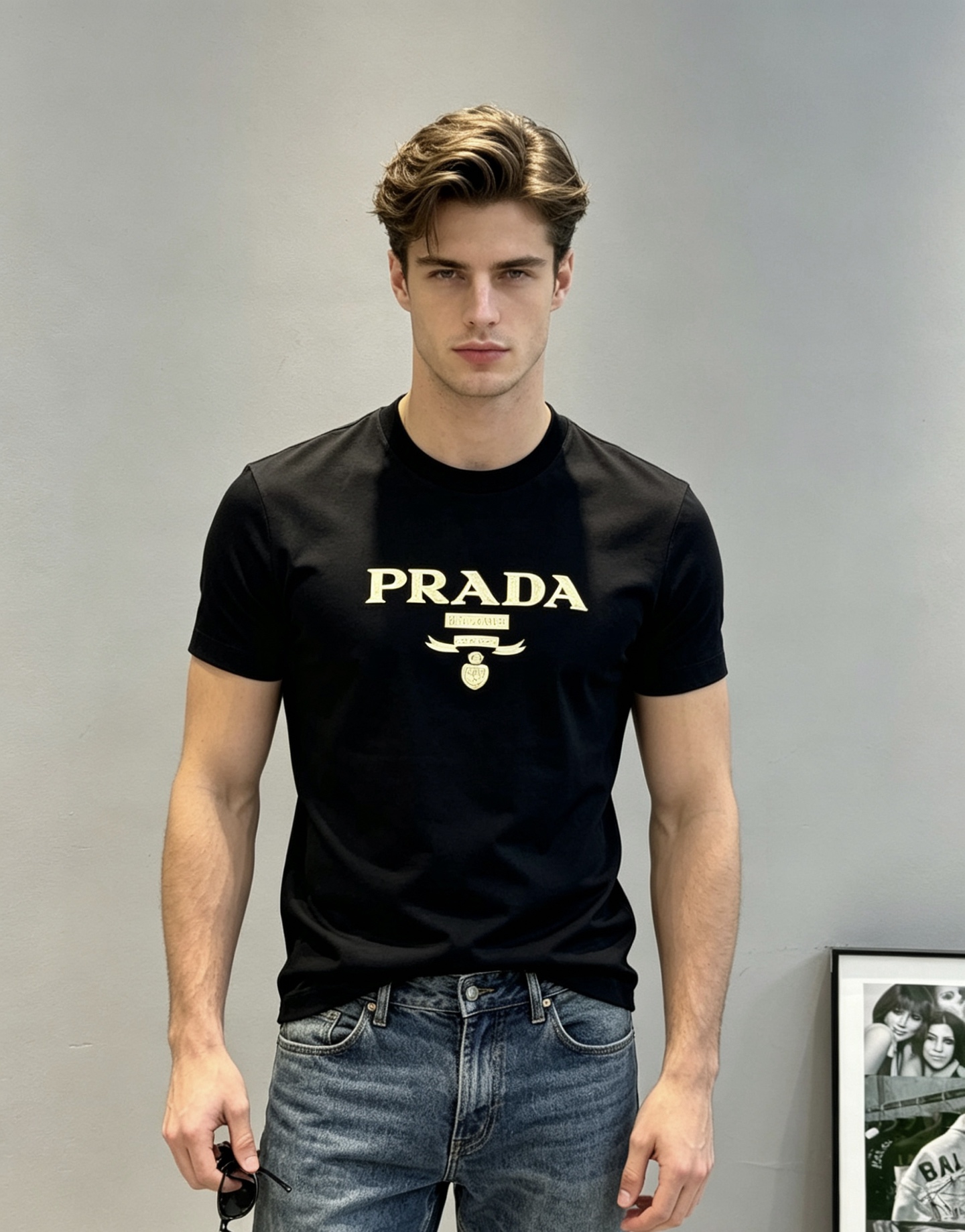 PRADA普拉达26s新品春夏男士圆领短袖.爆款推荐！优选200g丝光棉面料.舒适轻薄垂感十足！！！舒爽