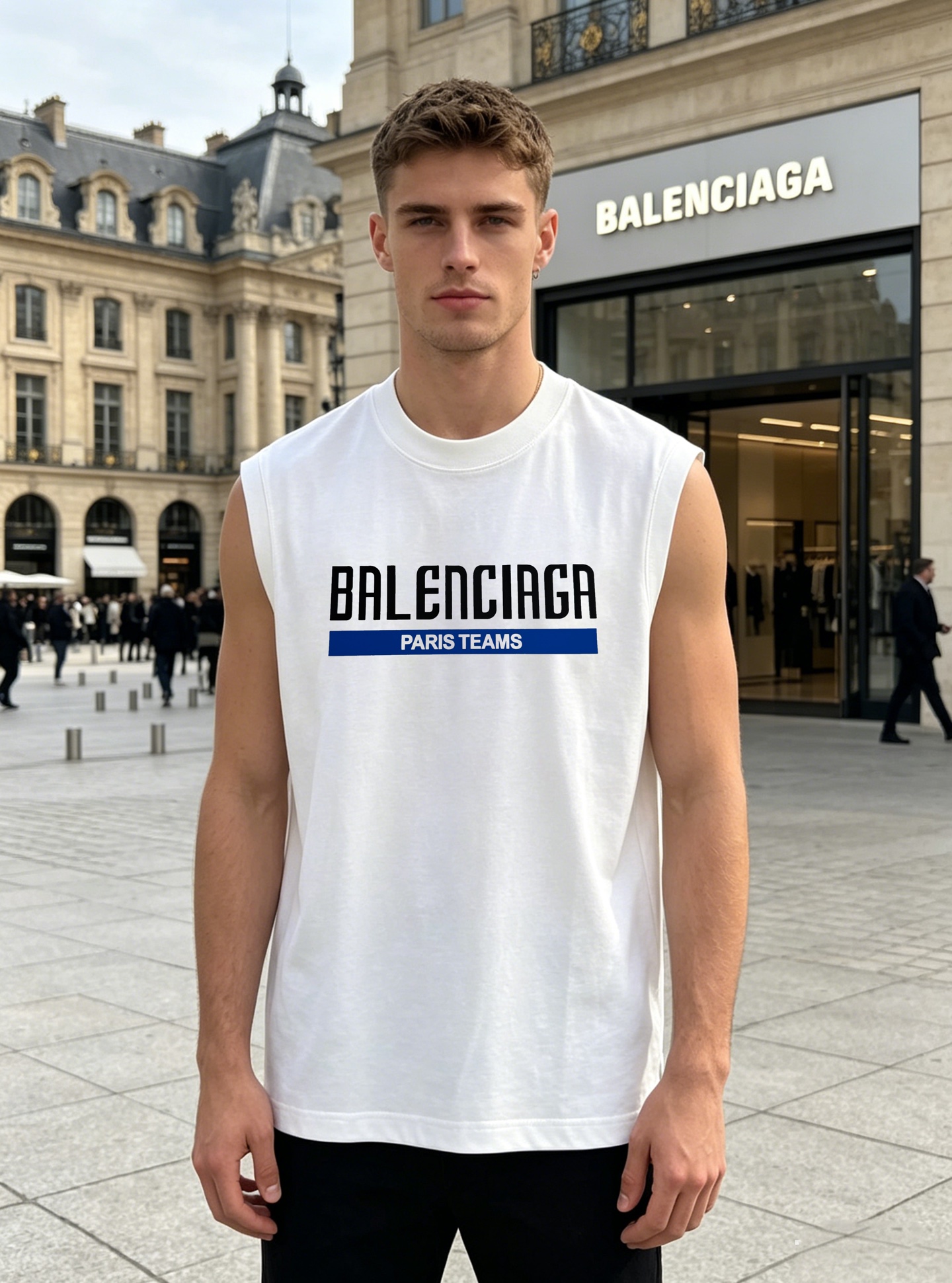Balenciaga巴黎世家Paris Teams系列无袖背心，黑白两色可选，超舒适凉爽冰棉材质，穿着舒