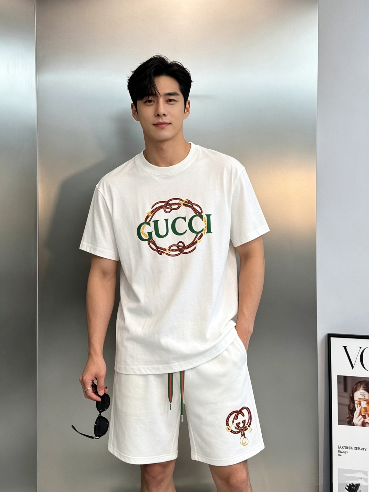 短裤GUCCI的马术DNA穿在身上，经典红绿织带与双G印花碰撞，自带复古潮酷buff。宽松直筒版型不挑腿
