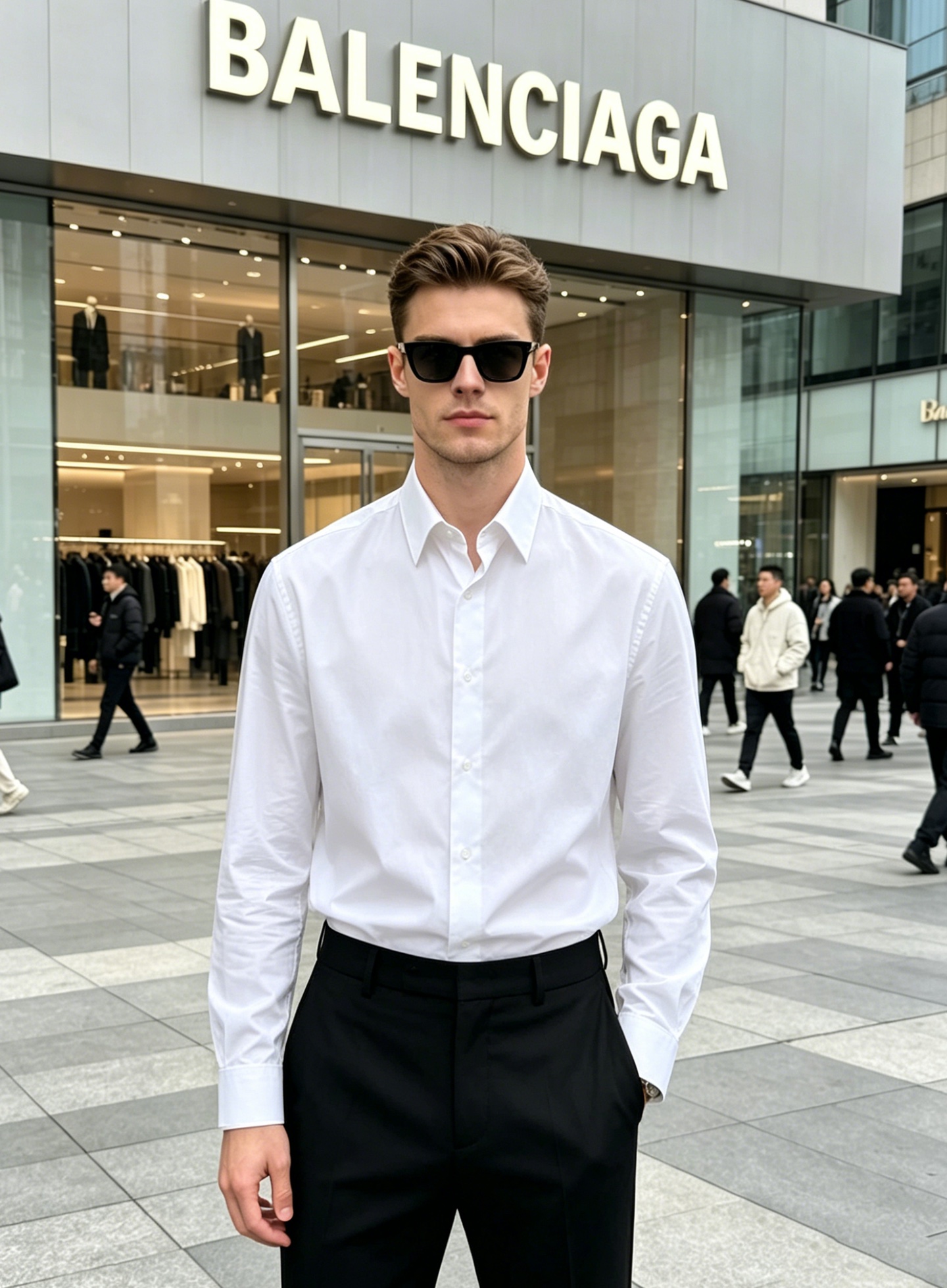 NO:913687,coat pants  Balenciaga's heavy-duty double-row suit for commuting elite wardrobes just need to abandon exaggerated designs and use minimalist tailoring to define a modern and high-end feel. The classic double-row six-button gun lapel collar neatly widens the shoulder line, modifies the head-to-shoulder ratio, and has a three-dimensional air without being picky about the body shape.  Field. Select high-count anti-wrinkle drape colored woven fabrics with fine matte texture, smooth on the hand and not easy to wrinkle, no burden for commuting in all seasons. The three-dimensional metal logo nameplate on the chest is a low-key identification, and the buttons are engraved with the brand logo, and the details inside and outside are unified throughout the counter.  Texture. Matching nine-point turn-down trousers, micro-taper cut to hide the flesh and show straight legs, embroidered small label on the back waist to hide the careful design, inner webbing binding, custom tag lining, complete set, three-label complete restoration of authentic craftsmanship. Black/navy blue two-color optional, business negotiation, appointment  It can be used for dinner parties and daily commuting. The upper body is relaxed and elegant, and you can wear it with a high-end atmosphere without deliberately matching it. Size M-3XL slim fit (/140 pounds recommended L), balenciaga, jackets  & coats, business suits,19860909外套 裤子 Balenciaga重磅通勤双排西装套装精英衣橱刚需摒弃浮夸设计,用极简剪裁定义现代高级感.经典双排六扣枪驳领,利落拓宽肩线,修饰头肩比,不挑身形自带立体气场.甄选高支抗皱垂感色纺面料,细腻哑光肌理,上手顺滑不易起褶,四季通勤无负担.胸口金属立体Logo铭牌低调标识身份,纽扣全线刻印品牌标识,里外细节统一拉满专柜质感.配套九分翻折西裤,微锥剪裁藏肉显腿直,后腰刺绣小标暗藏小心机,内里织带包边、定制吊牌内衬全套配齐,三标完整还原正品工艺.黑/藏青双色可选,商务谈判、约会晚宴、日常通勤一套搞定,上身即是松弛贵气,不用刻意搭配也能穿出高定氛围感.码数M-3XL修身版型（/140斤建议L）,,balenciaga,jackets & coats,business suit,,Men's clothing