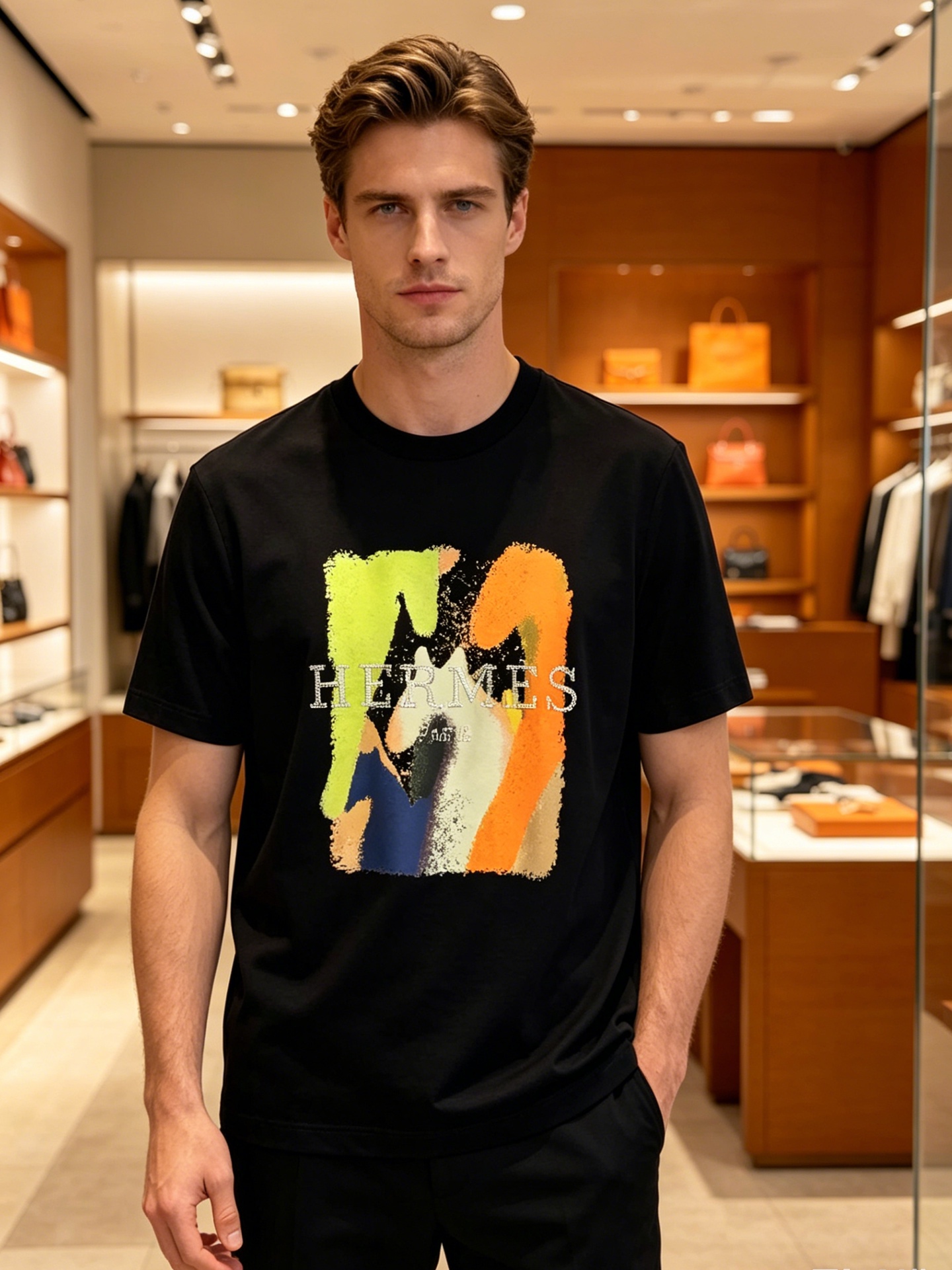 NO:913675,HERMES 26s new mercerized cotton T-shirt. The new product injects full vitality into the new series. This item is made of carefully selected 190g mercerized cotton fabric. The fabric feels soft and comfortable against the skin. Silky and cool!  The body is designed with a noble horse pattern!  It is embellished with hot diamond craftsmanship. The whole item is very eye-catching and fashionable, and is deeply loved by young people today!  The slim-fitting cut is suitable for all styles and looks you need in your daily life!  All three standards!  Color Black. White. Gray. Size M-3XL slim fit (S and 4XL can be customized)/145 pounds recommended XL, hermes, hermes, tees, t-shirt,19860909HERMES爱马仕26s新款丝光棉T恤.新品为全新系列注入满满活力,这款单品用心甄选190g丝光棉面料制成,面料手感亲肤柔软舒适.丝滑凉爽！衣身尊贵马图案设计！搭配烫钻工艺点缀.整件单品极具吸睛度与时尚感,深受当下年轻人的喜爱！修身版型裁剪,适合搭配你日常所需的所有风格与造型！三标齐！颜色黑色.白色.灰色.码数M-3XL修身版型（S和4XL可订做）/145斤建议XL,,hermes,hermes,tees，t-shirt,,Men's clothing
