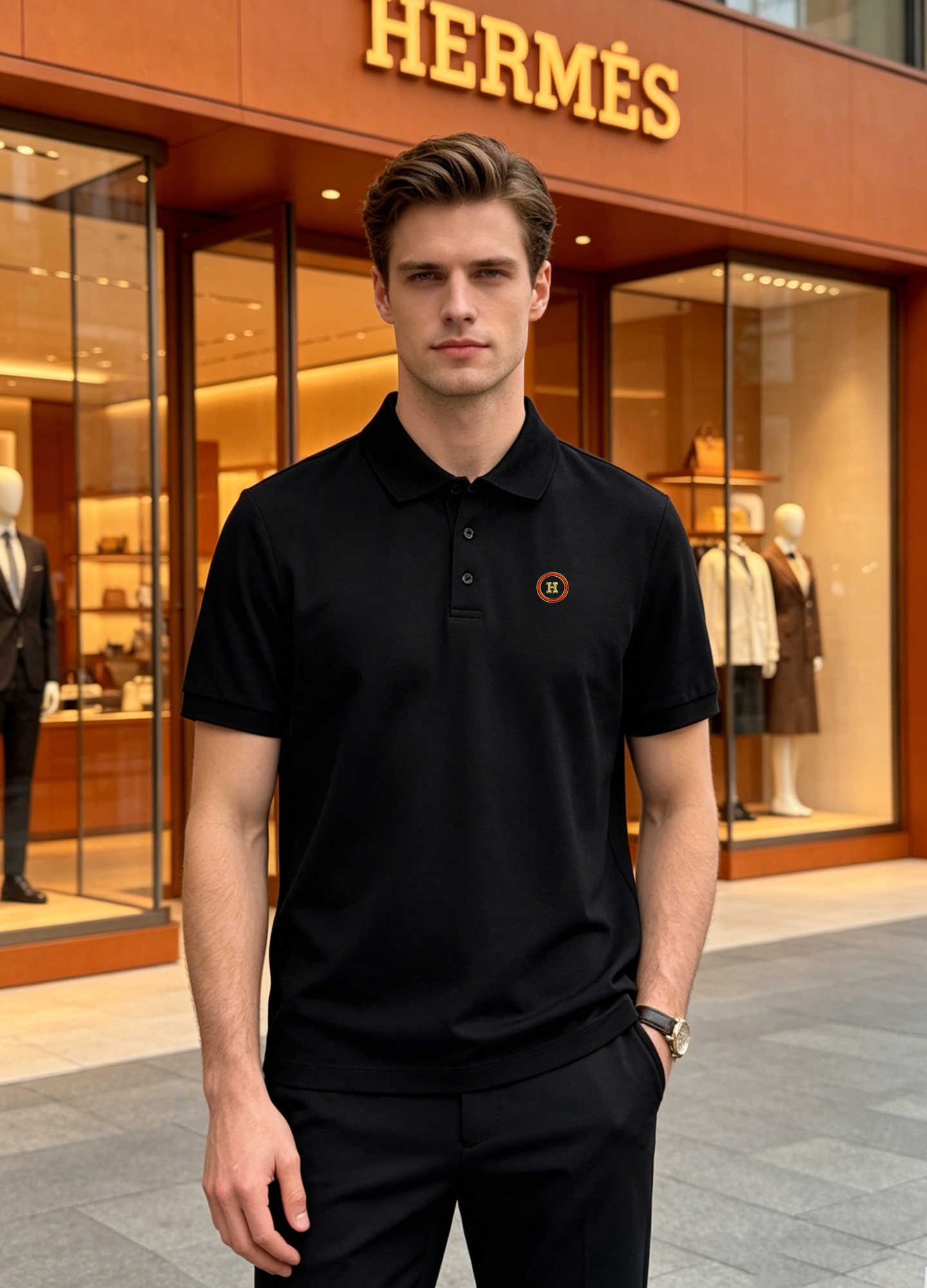 NO:916474,'HERMS Hermès Business Mercerized Pique Cotton Polo |  'Parisian elegance and calmness' is based on the classic aesthetics of the century-old French luxury brand HERMS. It selects mercerized pearl cotton fabric, which has its own soft light and three-dimensional texture. It is breathable and sweat-wicking, and remains silky and crisp after long-term wear. Colorful gradient H embroidered logo on the chest, high circumference  Wave three-dimensional heat transfer technology. It highlights the brand identity in a low-key manner, injecting the elegance and calmness of Paris into daily wear. Neat tailoring modifies the body shape. Whether it is a business meeting, daily commuting or light social occasions, you can easily master the French gentleman style. All three standards!  Color. Black. White. Gray. Size: M-3XL slim fit (S and 4XL can be customized)/140 catties. Recommend L,, hermes, hermes,19860909「HERMS爱马仕商务丝光珠地棉Polo | 巴黎的优雅与从容」以法国百年奢牌HERMS的经典美学为底色,甄选丝光珠地棉面料,自带柔光与立体肌理,透气排汗,久穿依旧丝滑挺括.胸前彩色渐变H刺绣logo,高周波立体烫画工艺.低调中彰显品牌身份,将巴黎的优雅与从容注入日常穿搭.利落剪裁修饰身形,无论是商务会议、日常通勤还是轻社交场合,都能轻松拿捏法式绅士格调.三标齐！颜色.黑色.白色.花灰.码数M-3XL修身版型（S和4XL可订做）/140斤建议L,,hermes,hermes,,Men's clothing