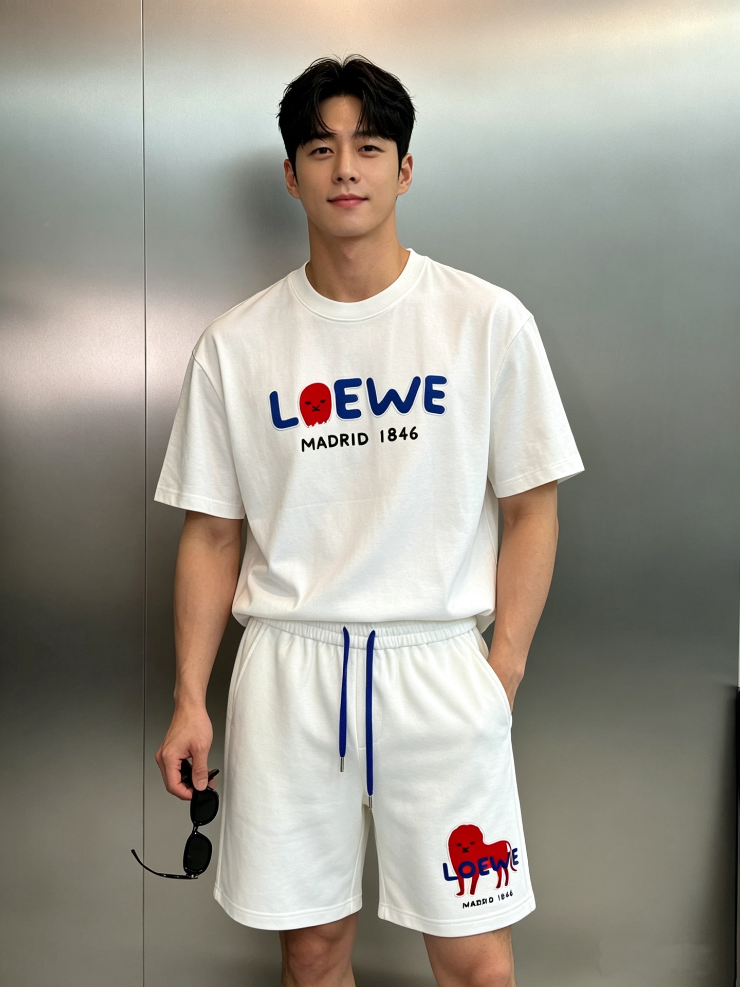 一套Loewe罗意威1846系列夏季短裤套装👑印花T恤+五分短裤，纯棉材质，穿着舒适透气，夏天超适合！T