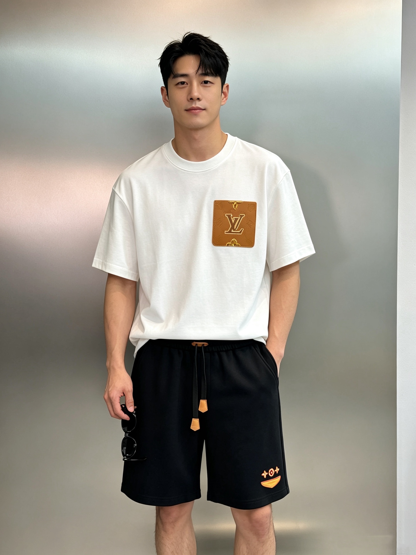 NO:937428,Tops and pants  Summer relaxation ceiling｜LV four-leaf flower genuine leather trimmed shorts are the same for men and women, combining luxury texture and daily comfort. They are versatile casual shorts for boys in spring and summer. They are suitable for commuting, traveling and dating. Customized pure cotton composite fabric. Soft, skin-friendly and breathable, with a full drape feeling, which lasts a long time.  It won't deform after being worn, and it won't stick to your legs after sitting for a long time in summer. It has a soft matte texture. The three-dimensional vegetable tanned leather label combination on the side of the trouser legs, the classic four-leaf clover shape with metal rivets, the red-edged genuine leather bottom, and the embossed LV logo, full of three-dimensionality, low-key and hidden brand recognition. Widened  Braided drawstring, embossed LV vegetable tanned leather toe at both ends; elastic elastic waist at the back, easy to wear and take off without restraint; retro oval genuine leather embossed leather tag on the back pocket, engraved with the classic slogan of the Paris store, hangtag, collar tag, complete set, precision and neat turning stitching. Just the right wide trousers length,  It covers the knees and modifies various leg shapes. It is neither tight nor bloated. The top can be worn naturally as an outer layer, and can be easily worn to give a cool and relaxed Korean look. Available in two colors: classic black | calm and high-end, versatile for mature men. Off-white apricot | refreshing and clean, full of youthful feeling, the first choice for summer atmosphere!  Pair it with any solid-color T-shirt, Polo, or shirt, and you can create a light and luxurious casual style with just one click. The standard size is M-3XL!  (/catties recommended L),,louis vuitton,shorts,shirts,tees,t-shirt,19860909上衣.裤子 夏日松弛感天花板｜LV四叶花真皮饰五分短裤男女同款兼顾奢侈质感与日常舒适,男生春夏百搭休闲短裤,通勤、出游、约会全部适配.定制纯棉复合面料.柔软亲肤透气,垂坠感拉满,久穿不起球不变形,夏天久坐不粘腿,自带柔和哑光质感.裤腿侧边立体植鞣皮标组合,经典四叶草造型搭配金属铆钉,红边真皮底,浮雕刻印LV标识,立体感十足,低调暗藏品牌辨识度.加宽编织抽绳,两端压印LV植鞣皮头；后腰弹力松紧腰,穿脱无束缚；后袋复古椭圆形真皮压纹皮牌,刻印巴黎门店经典标语,吊牌、领标、全套配齐,车工走线精密工整.恰到好处阔版裤长,盖过膝盖,修饰各种腿型,不紧绷不显臃肿,上衣自然外搭,轻松穿出韩系痞帅松弛感.双色可选经典黑｜沉稳高级,成熟男士百搭不出错.米白杏｜清爽干净,少年感拉满,夏日氛围感首选！随便搭配纯色T恤、Polo、衬衫,轻奢休闲风一键成型.码数M-3XL常规版型！（/斤建议L）,,louis vuitton,shorts,shirts,tees，t-shirt,,Men's clothing