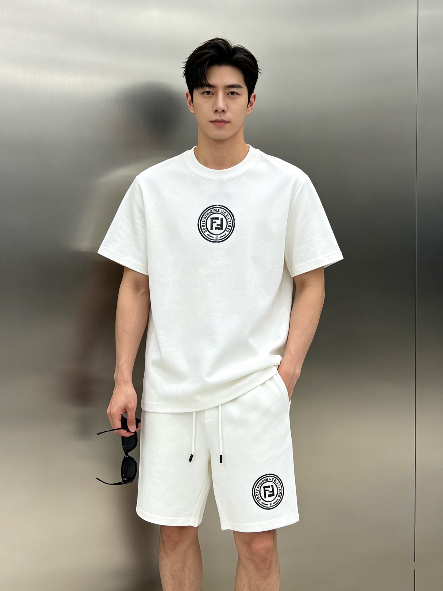 Fendi White Logo T Shirt and Shorts Set
