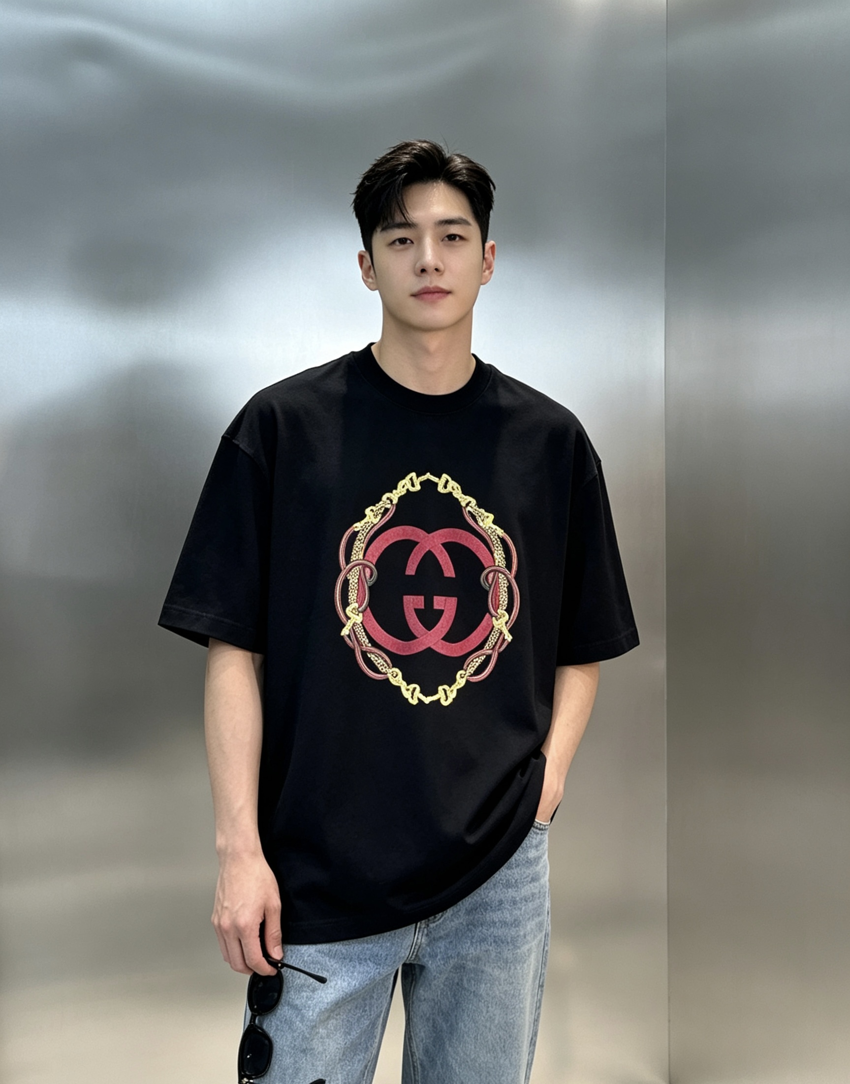NO:953073,Gucci 2026 spring and summer Year of the Horse limited edition T-shirt, made of pure cotton for both men and women, 280g heavyweight fabric, soft and skin-friendly, wide and stylish. Red double GLogo + horsebit print on the chest, which means immediate success, and has a great New Year atmosphere. The shoulders are wide, the clothes are long, and the bust is friendly. It is suitable for daily wear or holiday gifts, and can easily control a variety of styles. All three standards!  Color Black. White. Gray. Size S-3XL slightly expanded version (L recommended per pound), gucci, tees, t-shirt,19860909Gucci2026春夏马年限定T恤,男女同款纯棉,280g重磅面料,柔软亲肤又挺阔有型.胸前红色双 GLogo+马衔扣印花,寓意马到成功,超有新年氛围感.肩宽衣长胸围都很友好,日常穿搭或节日送礼都很合适,轻松驾驭多种风格.三标齐！颜色黑色.白色.花灰.码数S-3XL微扩版型（/斤建议L）,,gucci,tees，t-shirt,,Men's clothing
