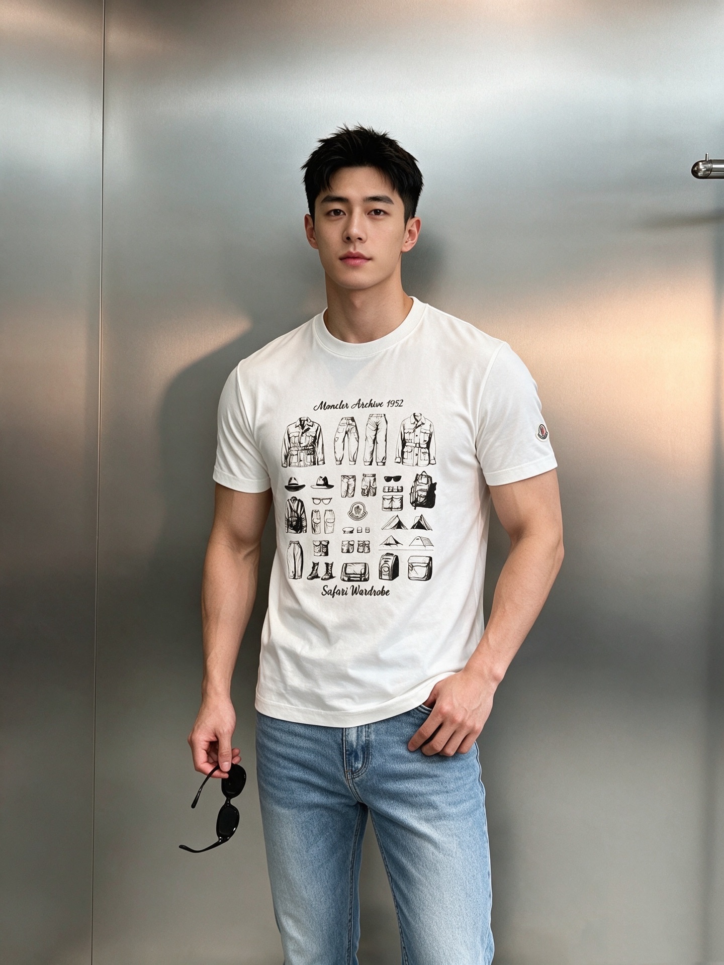 Moncler 蒙口1952复古探险丝光棉短袖T恤，将品牌的户外基因与复古美学融为一体。精选高支丝光棉，经过多道工艺处理