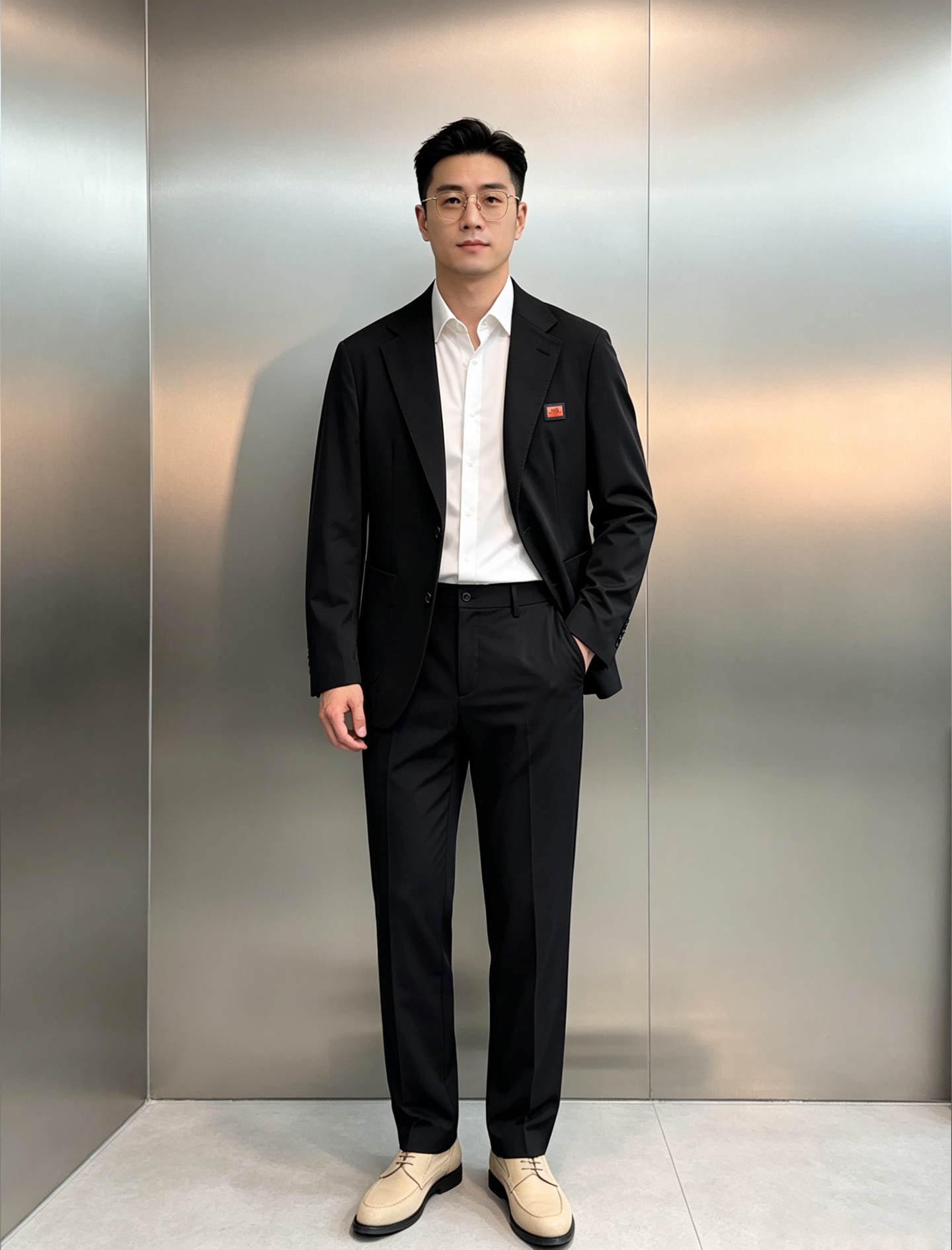 一套 HERMES冰爽锦棉套西🤵‍♂️ 巴黎工坊级剪裁，以品牌标志性橘色徽章为序，将商务的利落与度假的松弛揉进冰爽锦棉里