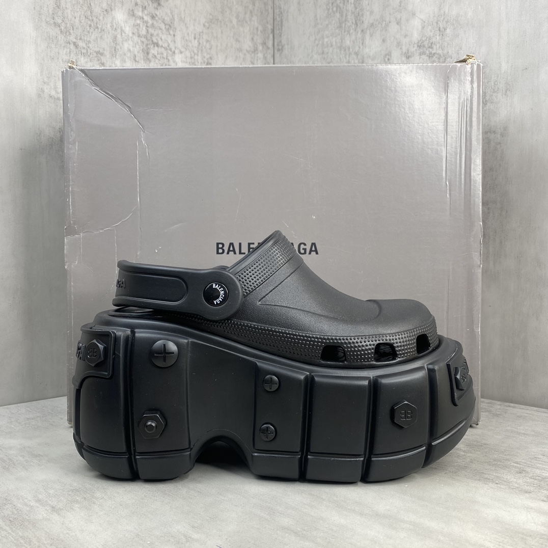 Balenciaga 新款上架 卡骆驰联乘法国高端奢侈品牌-巴黎世家 BALENCIAGA x CrOCS MPoolPlatform Slide Sandals 穆勒系列松糕厚底夏季沙滩涉水百搭潮流系带休闲拖鞋式凉鞋 增高鞋 女鞋 采用全新开发双层超轻95%(注塑)EVA塑料上下层组合模具