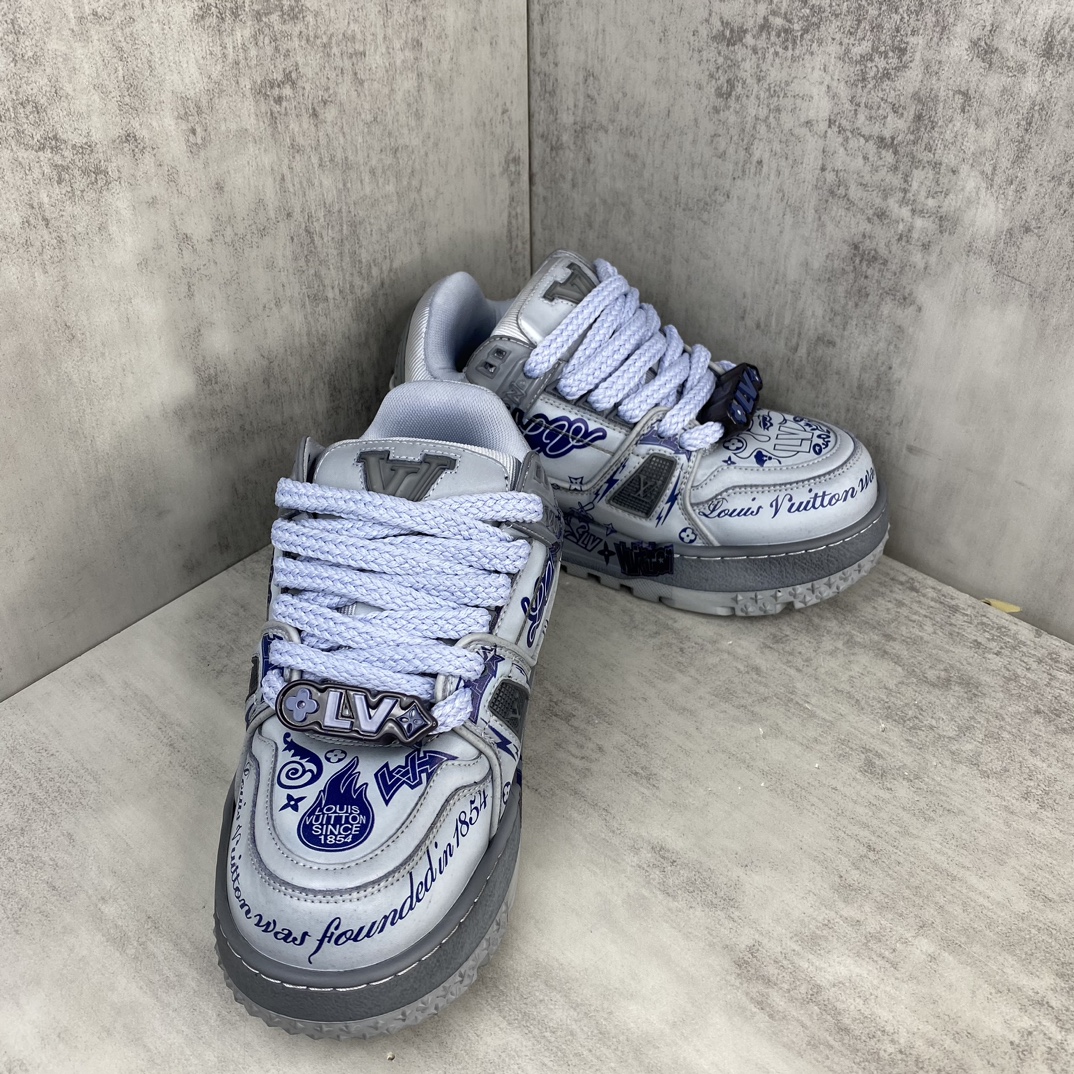 Louis Vuitton 新款上架 Loui* Vuitto* 24ss 走秀款Trainer 水染胖丁面包滑板鞋 独家开模暗花老花串珠 男款39-45