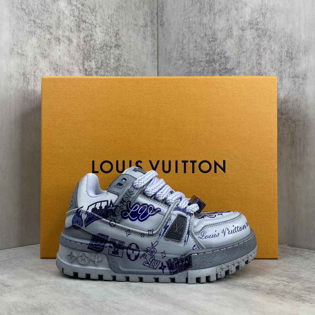 Louis Vuitton 新款上架 Loui* Vuitto* 24ss 走秀款Trainer 水染胖丁面包滑板鞋 独家开模暗花老花串珠 男款39-45