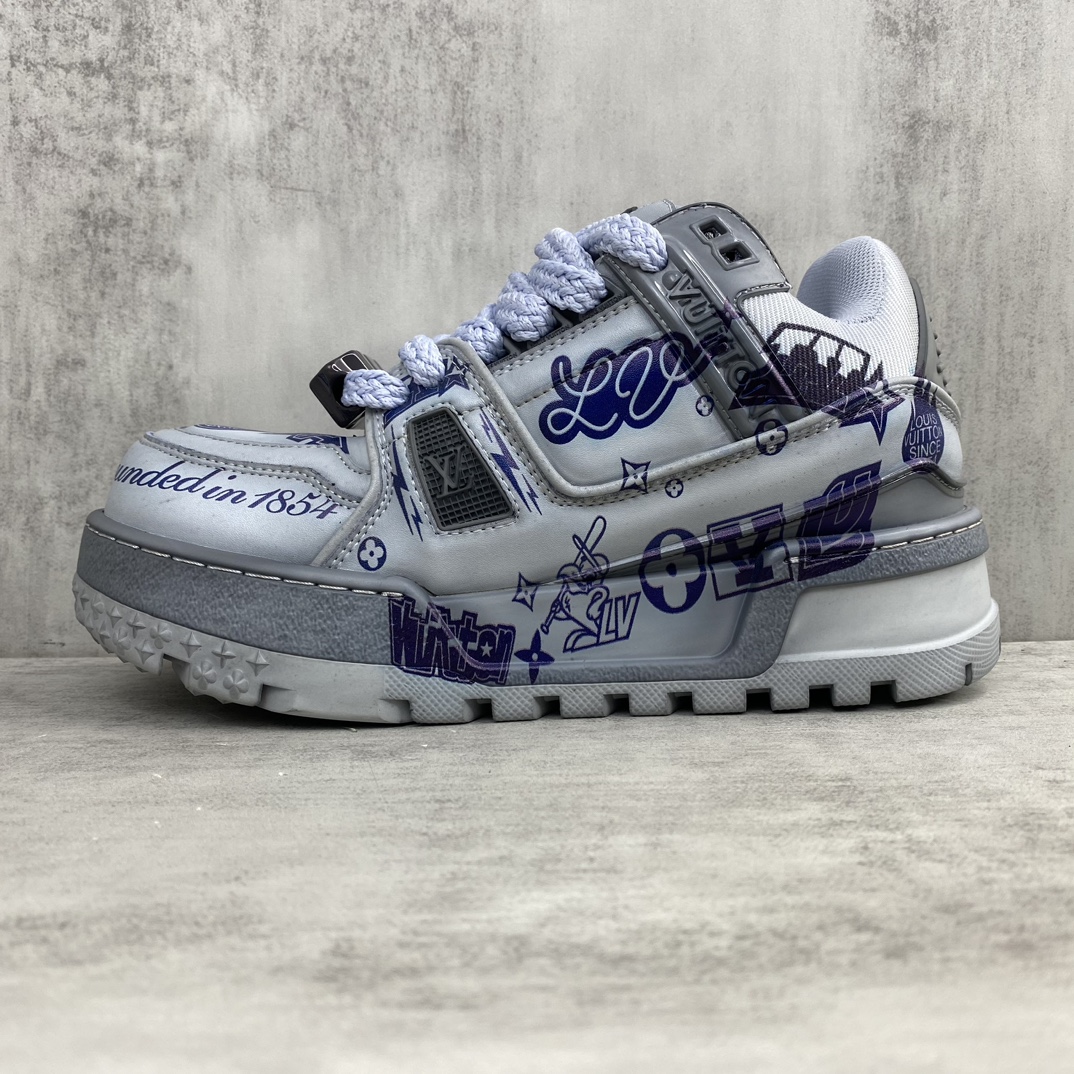 Louis Vuitton 新款上架 Loui* Vuitto* 24ss 走秀款Trainer 水染胖丁面包滑板鞋 独家开模暗花老花串珠 男款39-45