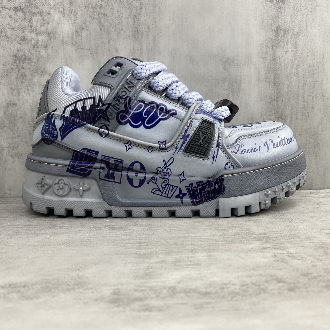 Louis Vuitton 新款上架 Loui* Vuitto* 24ss 走秀款Trainer 水染胖丁面包滑板鞋 独家开模暗花老花串珠 男款39-45