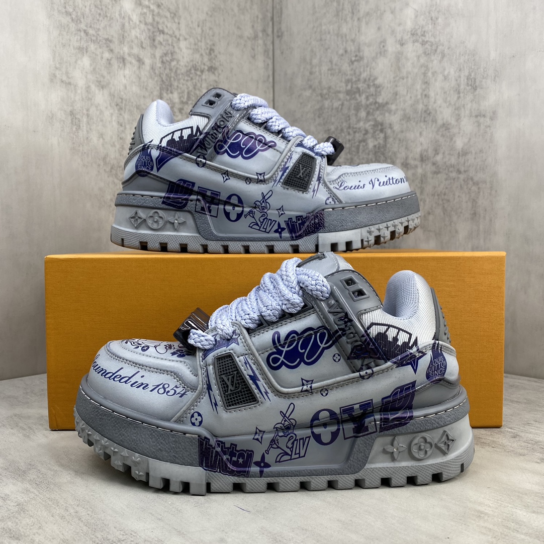 Louis Vuitton 新款上架 Loui* Vuitto* 24ss 走秀款Trainer 水染胖丁面包滑板鞋 独家开模暗花老花串珠 男款39-45