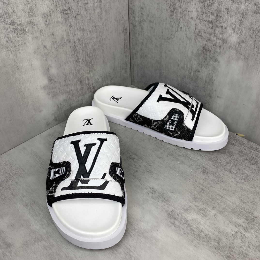 Louis Vuitton 新色上架 LV 24ss 春夏男装凉拖 楦型与 一致 进口 皮料制作 高品质拖鞋凉鞋 尺码：38-45