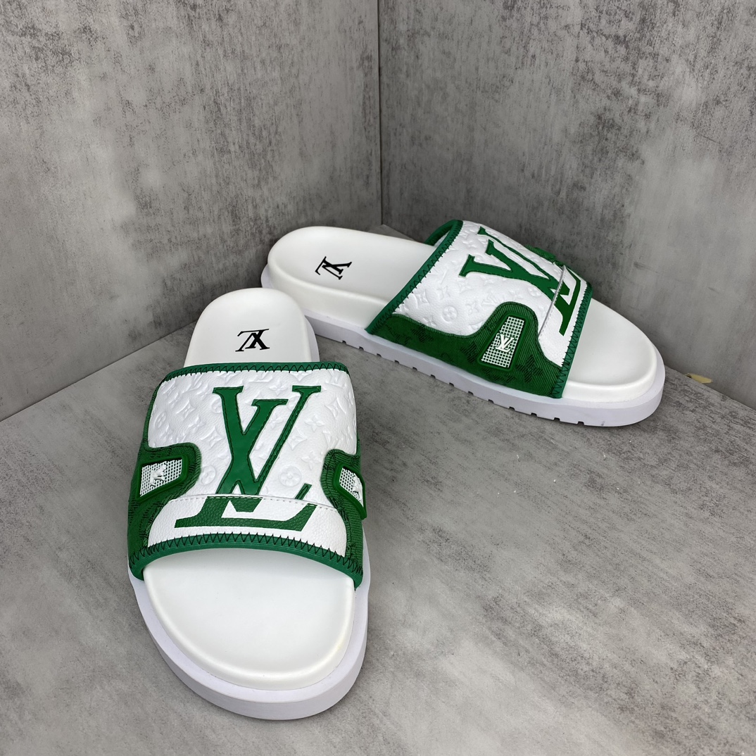 Louis Vuitton 新色上架 LV 24ss 春夏男装凉拖 楦型与 一致 进口 皮料制作 高品质拖鞋凉鞋 尺码：38-45