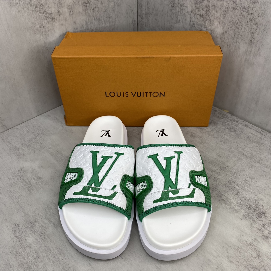 Louis Vuitton 新色上架 LV 24ss 春夏男装凉拖 楦型与 一致 进口 皮料制作 高品质拖鞋凉鞋 尺码：38-45