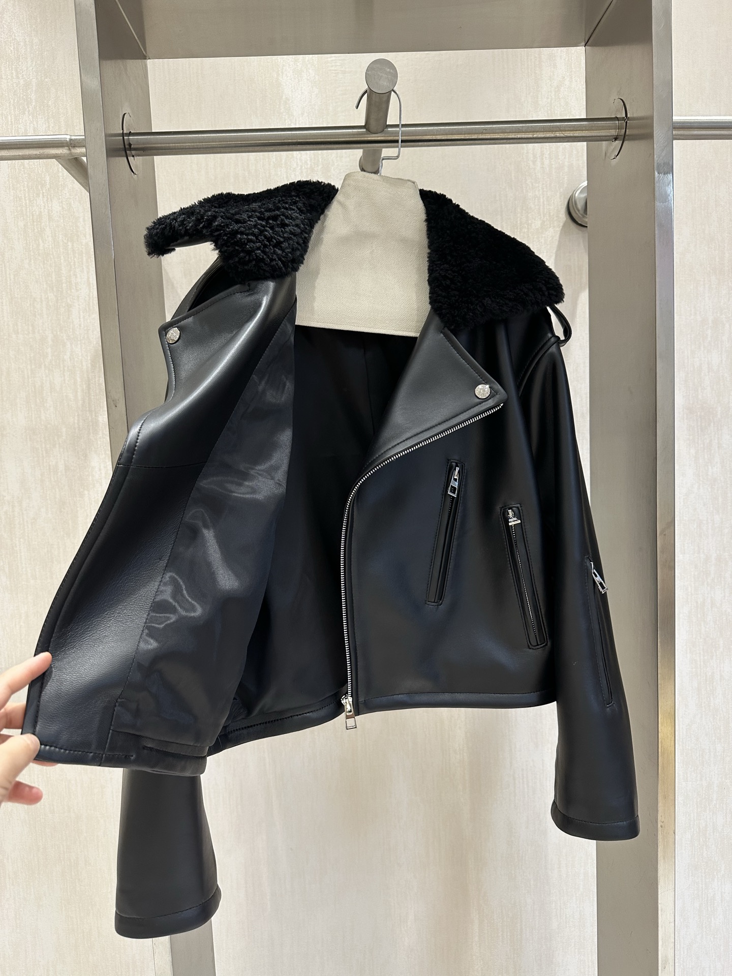 Loewe Leather and Wool Collar Biker Jacket - Chic & Edgy Outerwear 3 i1746631589689 7806 0 1